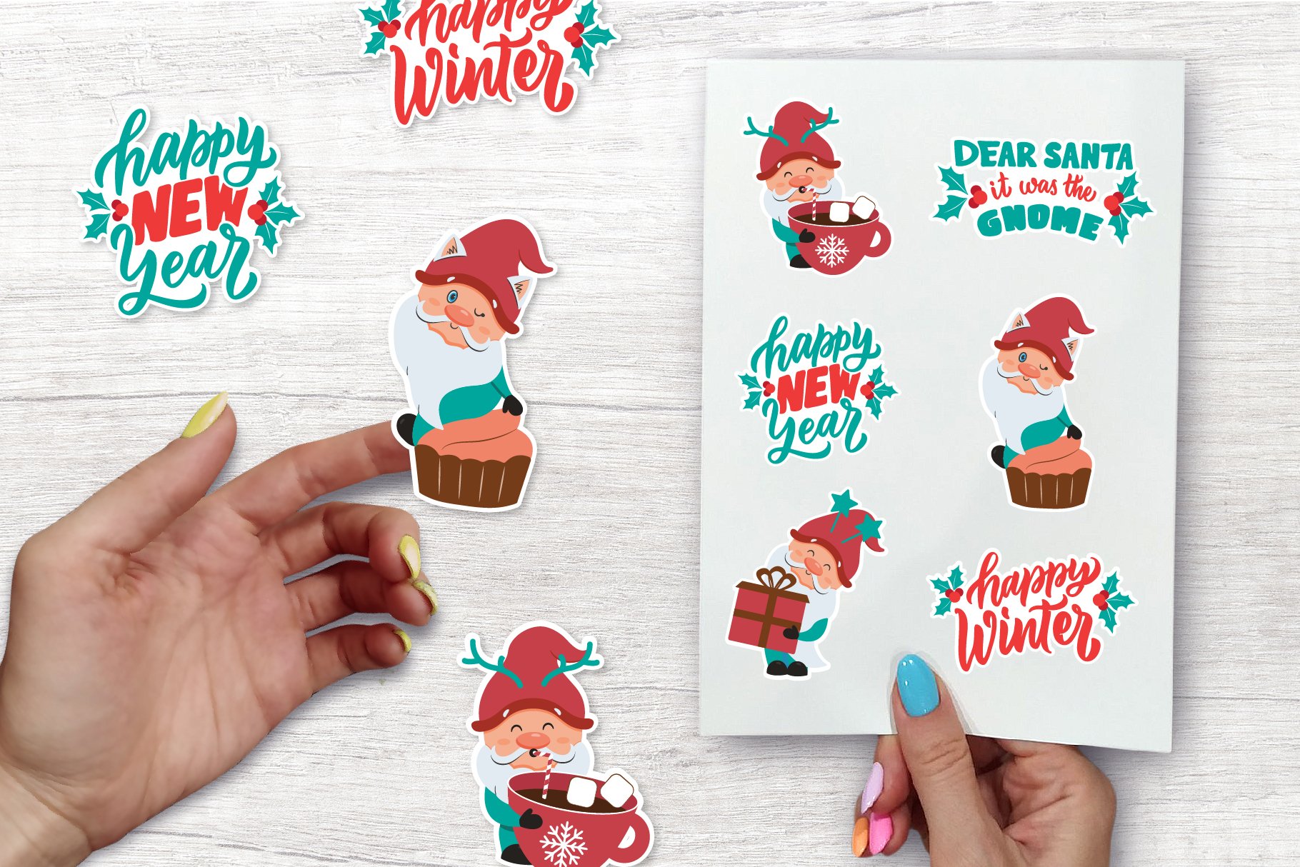 Cartoon Gnome, quotes for Christmas. Printable stickers svg 2