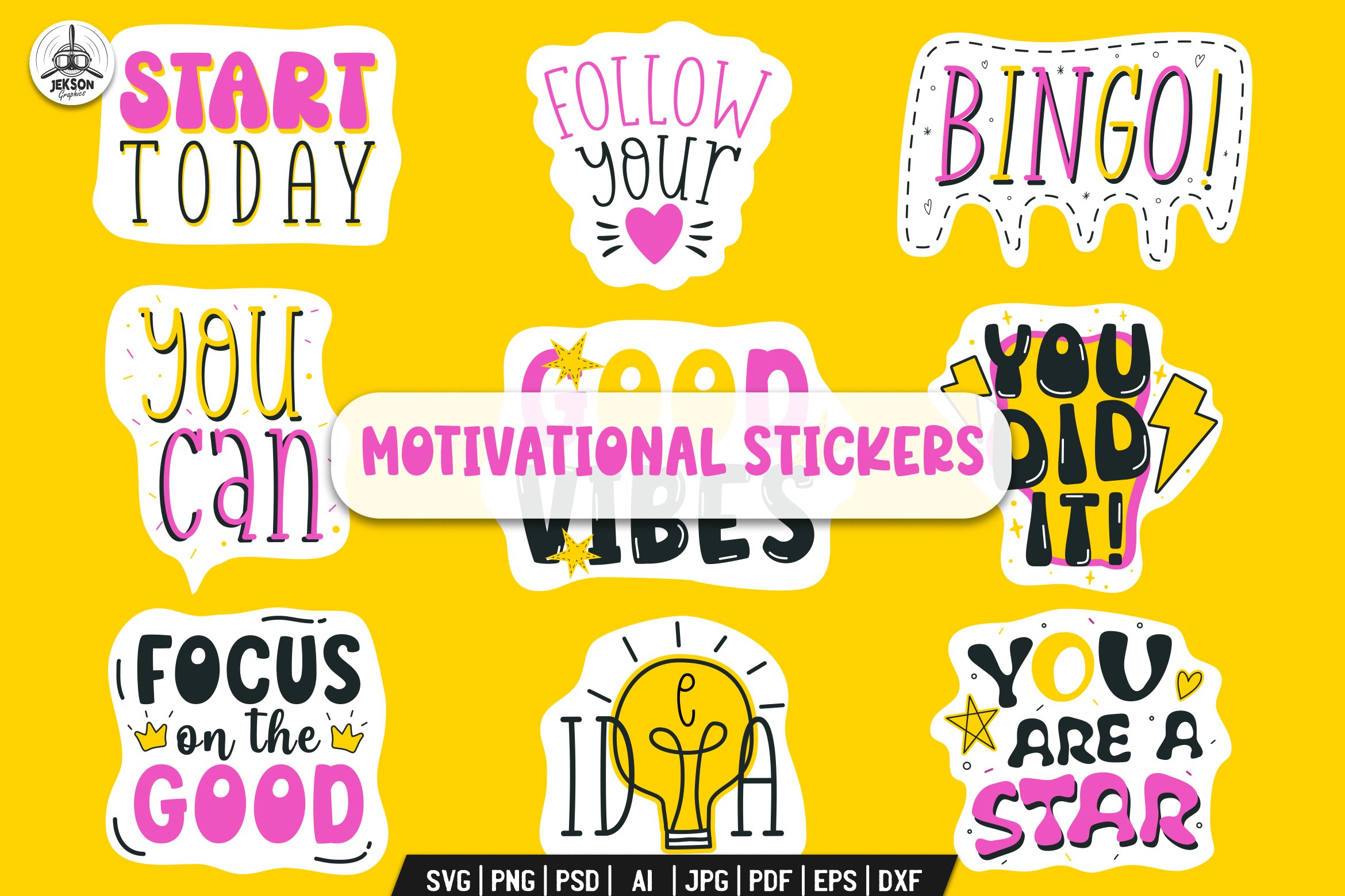 Motivational Stickers SVG Bundle Inspirational Badges PNG
