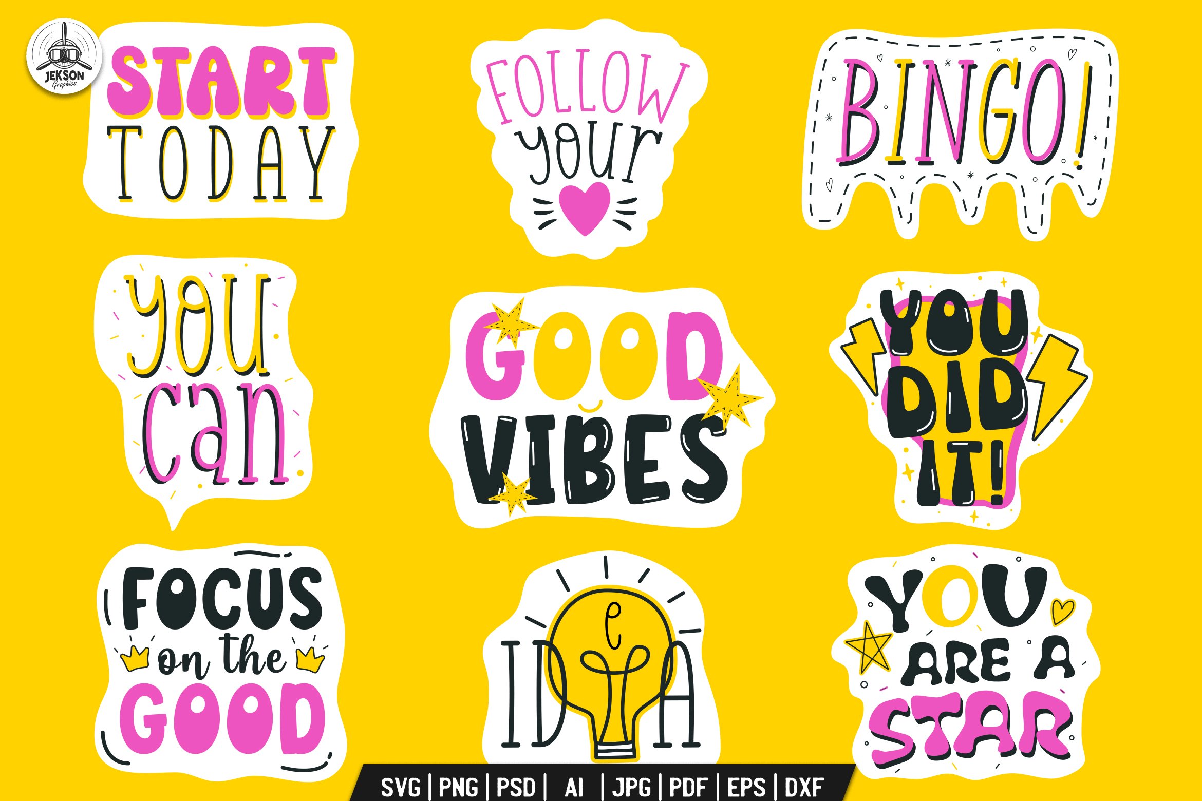 Motivational Stickers SVG Bundle Inspirational Badges PNG 2