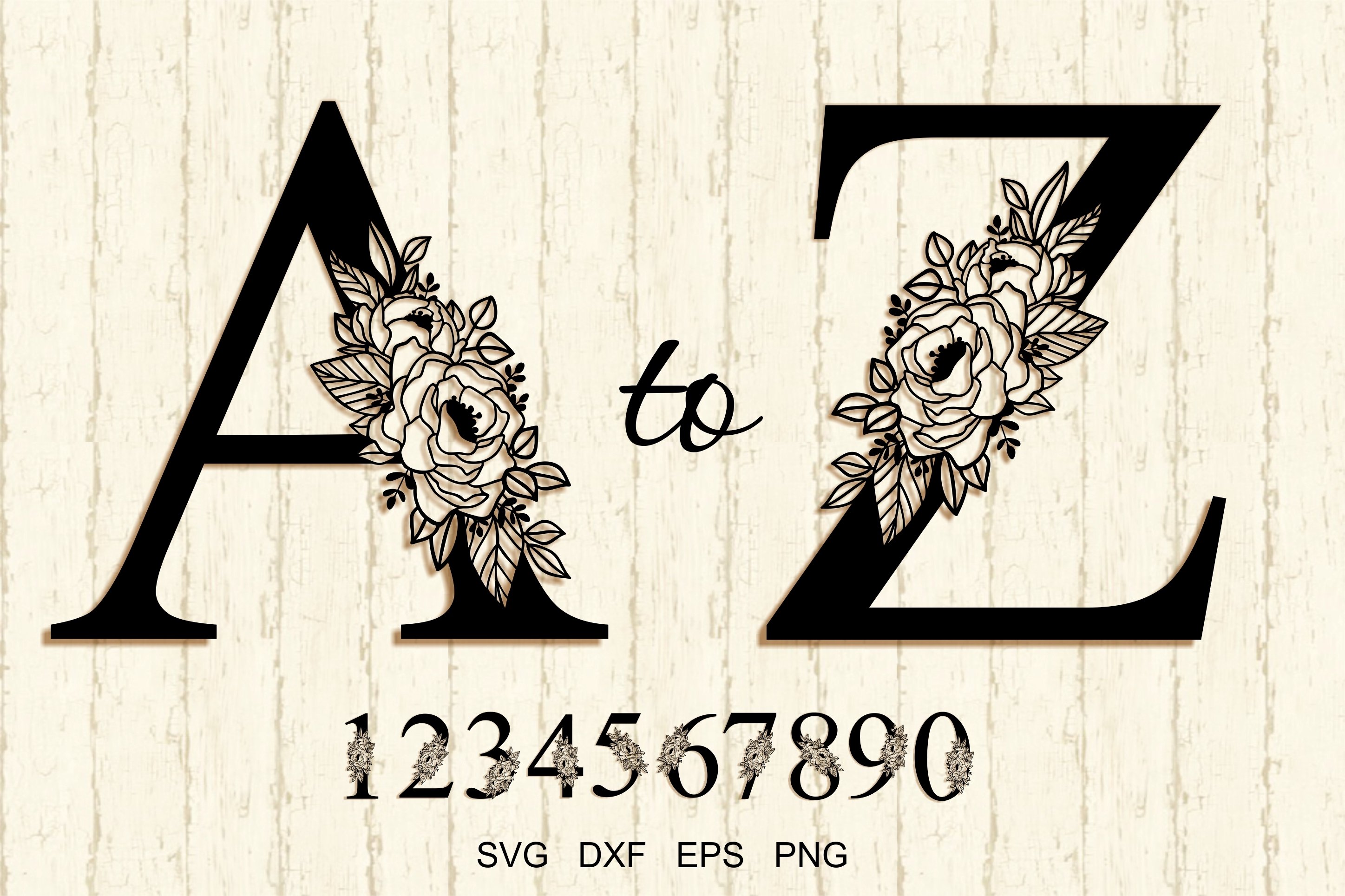 Floral Alphabet letters A to Z svg, Monogram peony Botanical 2