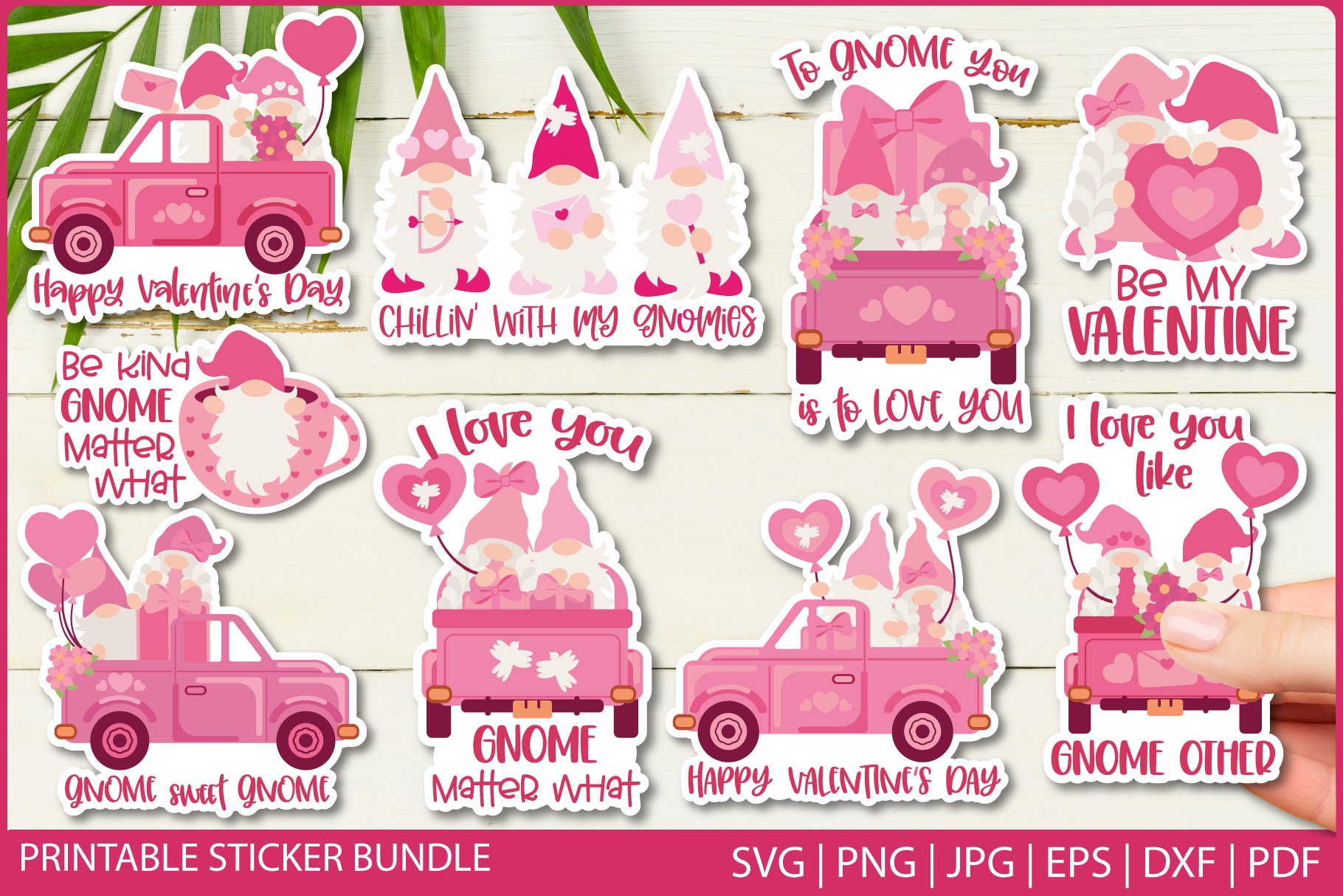 Valentine Gnomes SVG Bundle| Printable Stickers for Cricut