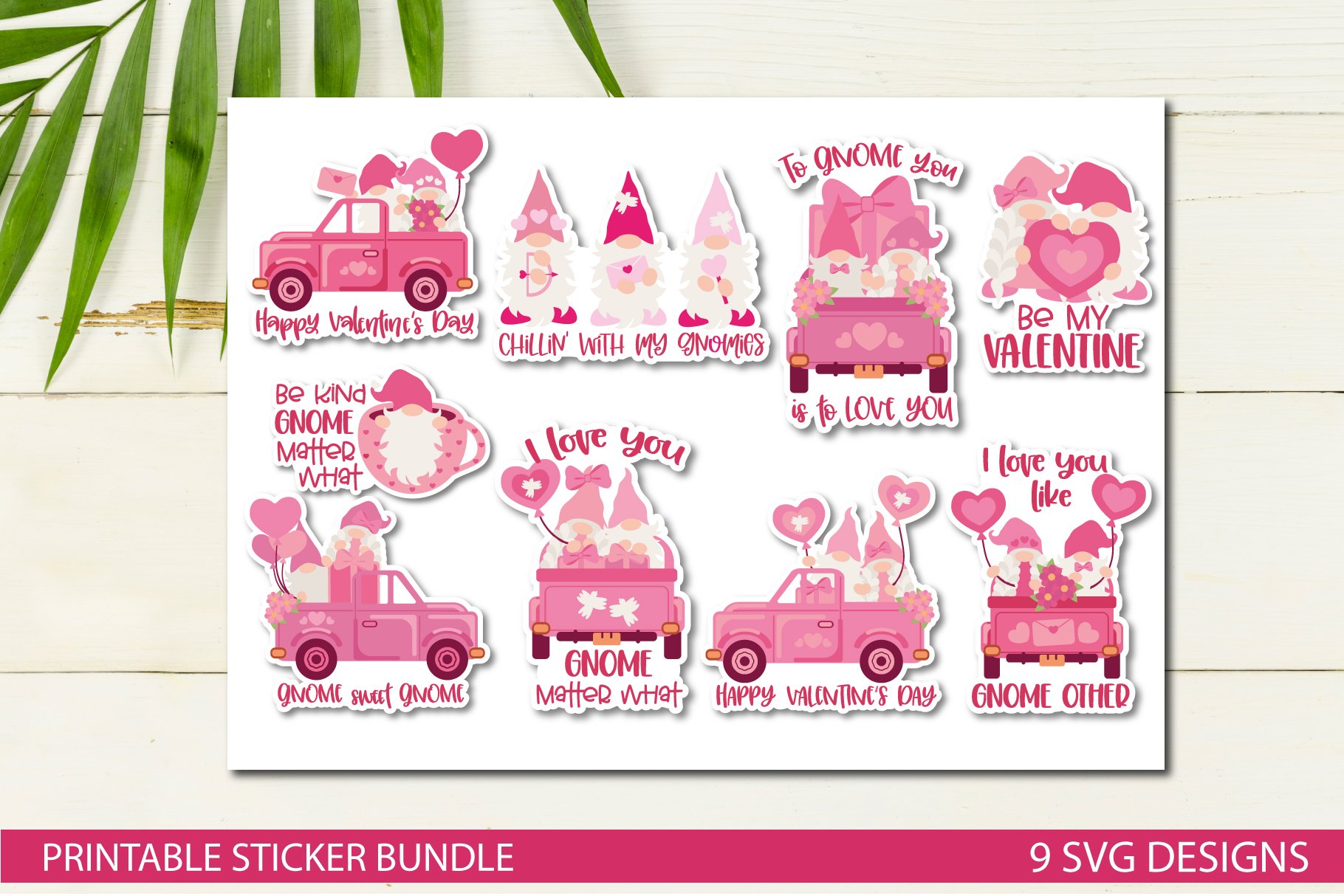 Valentine Gnomes SVG Bundle| Printable Stickers for Cricut 2