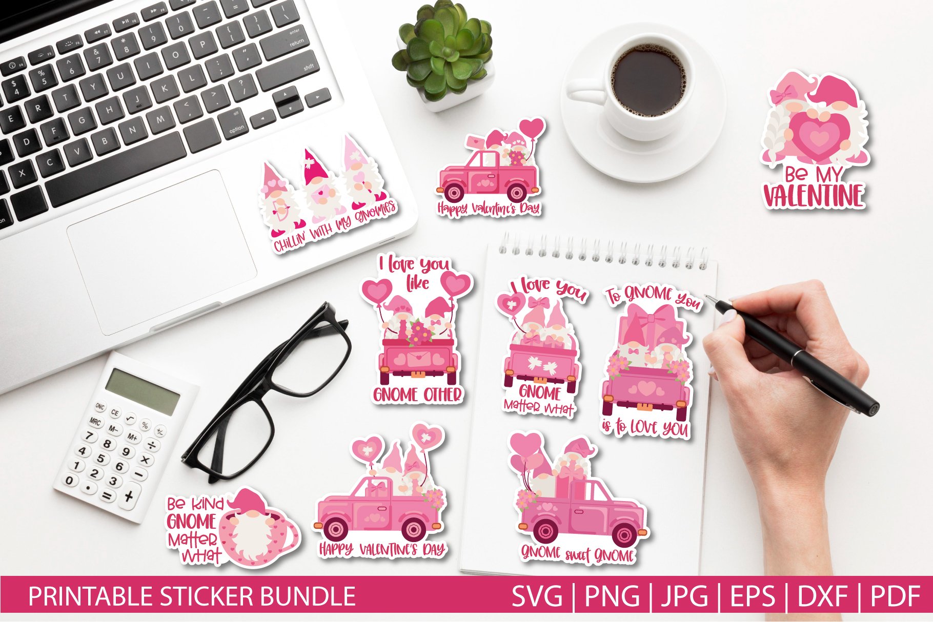 Valentine Gnomes SVG Bundle| Printable Stickers for Cricut 3
