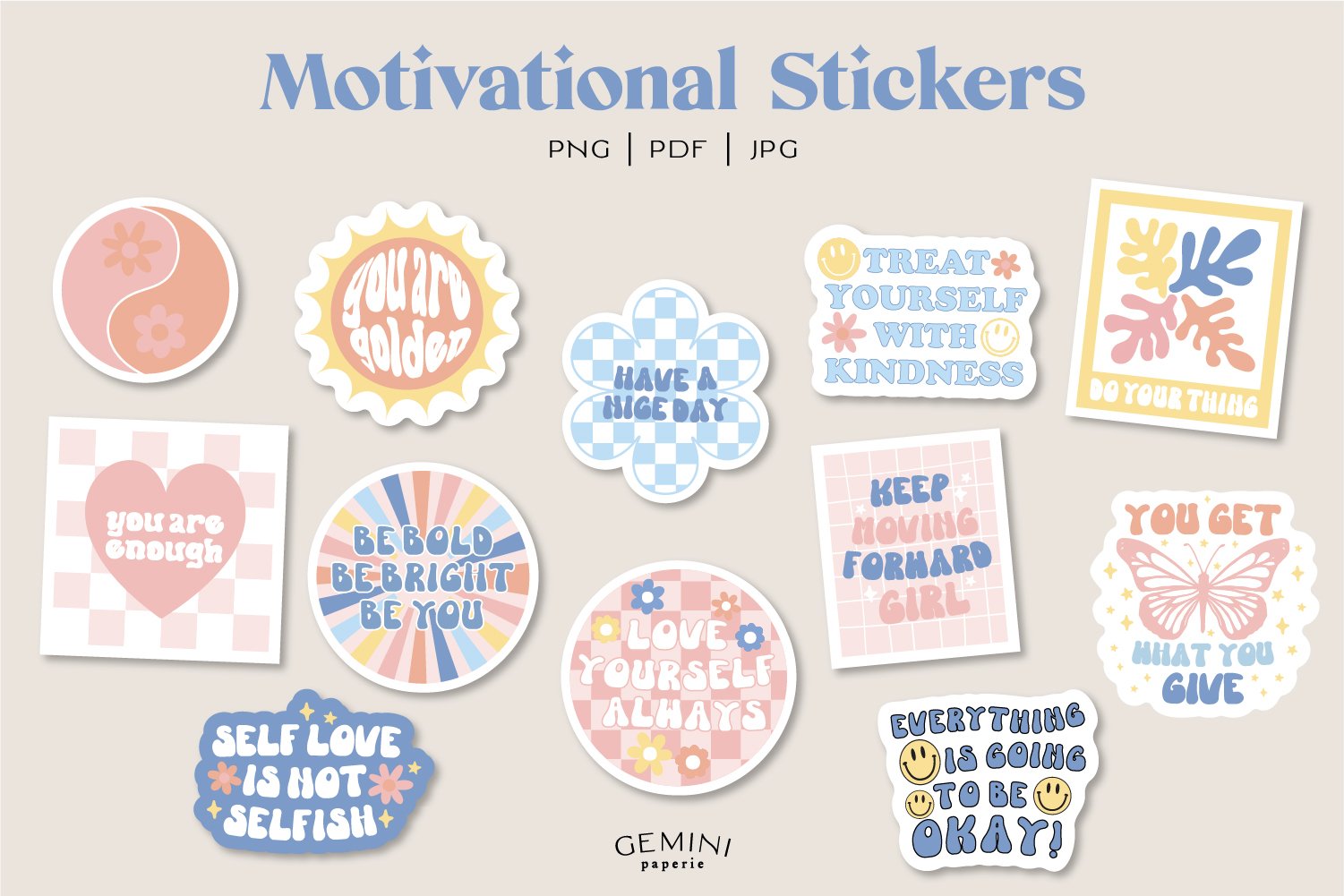 Motivational Stickers | Printable Stickers | Retro Stickers