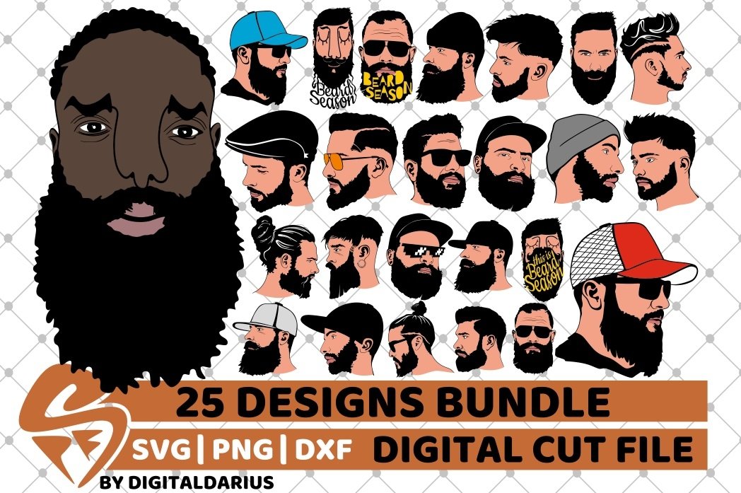 25x Man with Beard Bundle svg, Black History Month svg, Afro