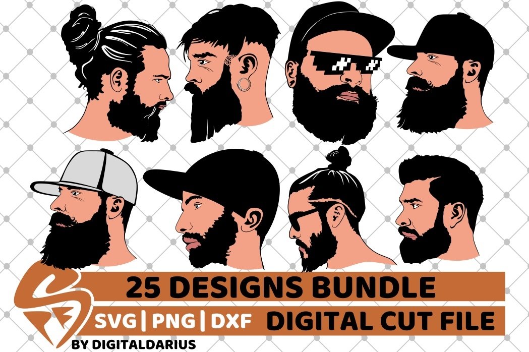 25x Man with Beard Bundle svg, Black History Month svg, Afro 3