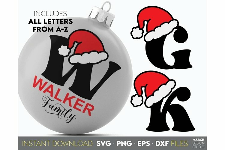 Christmas Monogram SVG Alphabet Bundle | Santa Hat Ornaments