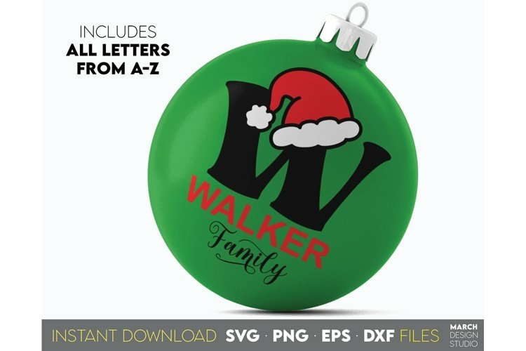 Christmas Monogram SVG Alphabet Bundle | Santa Hat Ornaments 2