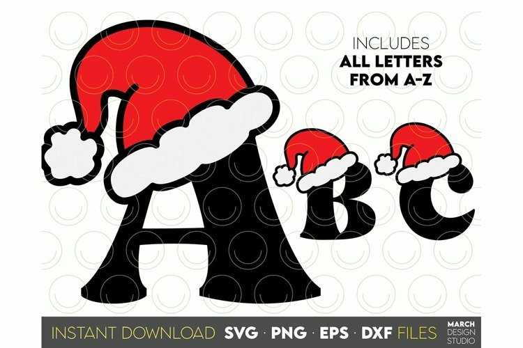 Christmas Monogram SVG Alphabet Bundle | Santa Hat Ornaments 3