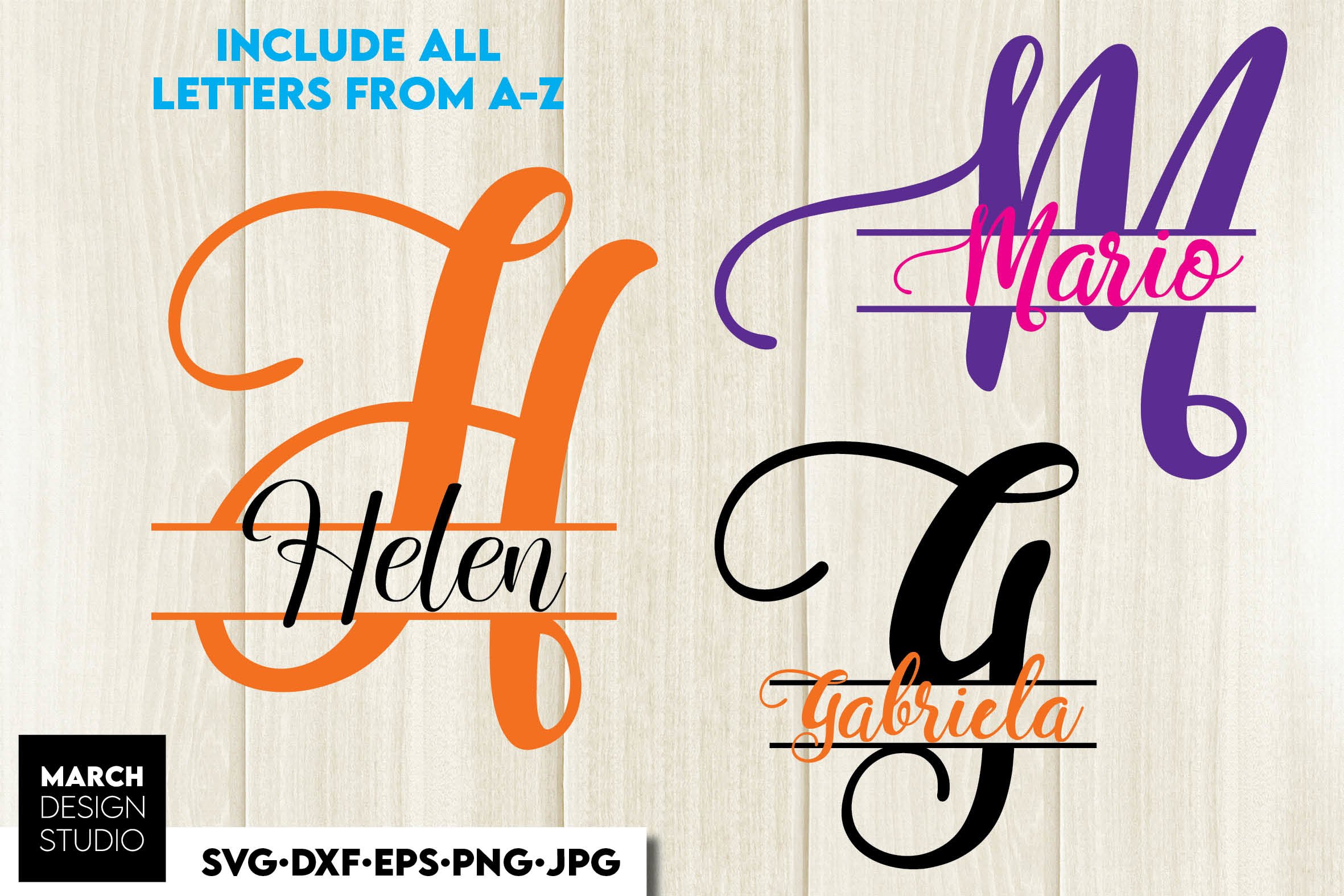 Monogram SVG, Split Monogram SVG, Hand Lettered SVG PNG DXF