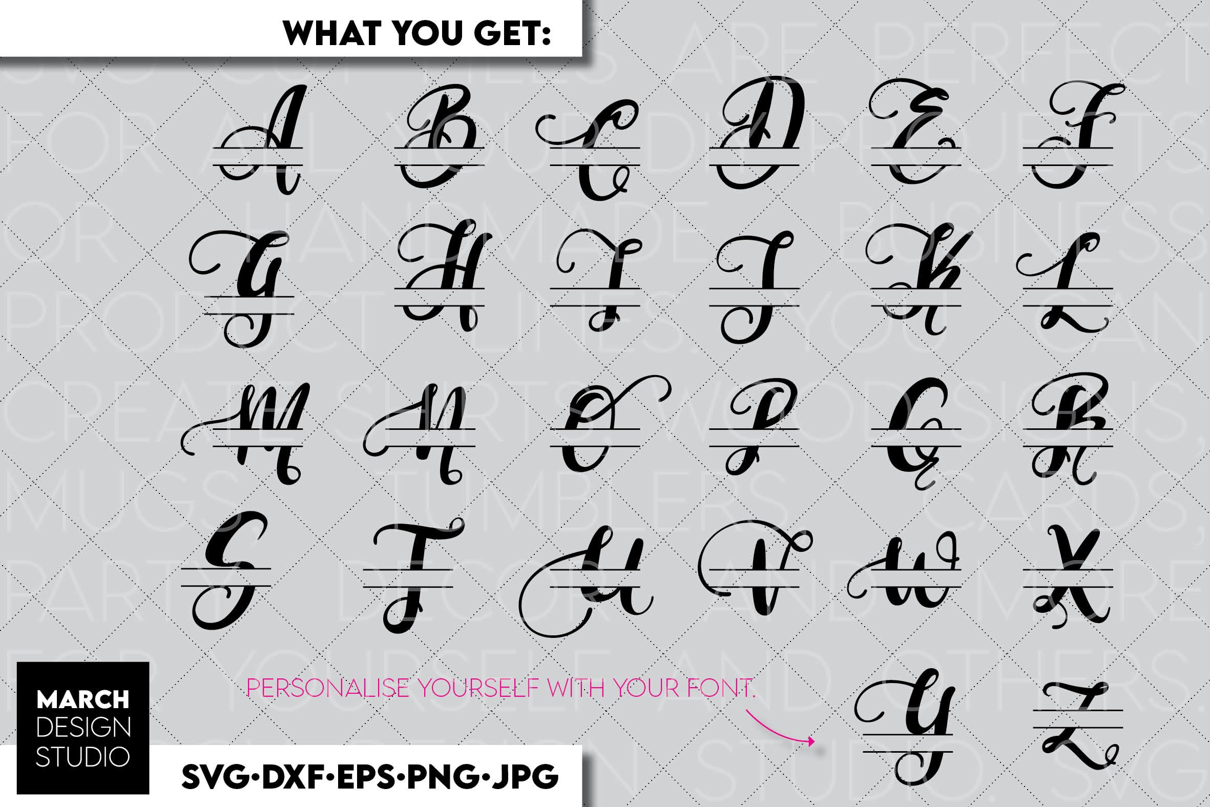 Monogram SVG, Split Monogram SVG, Hand Lettered SVG PNG DXF 2