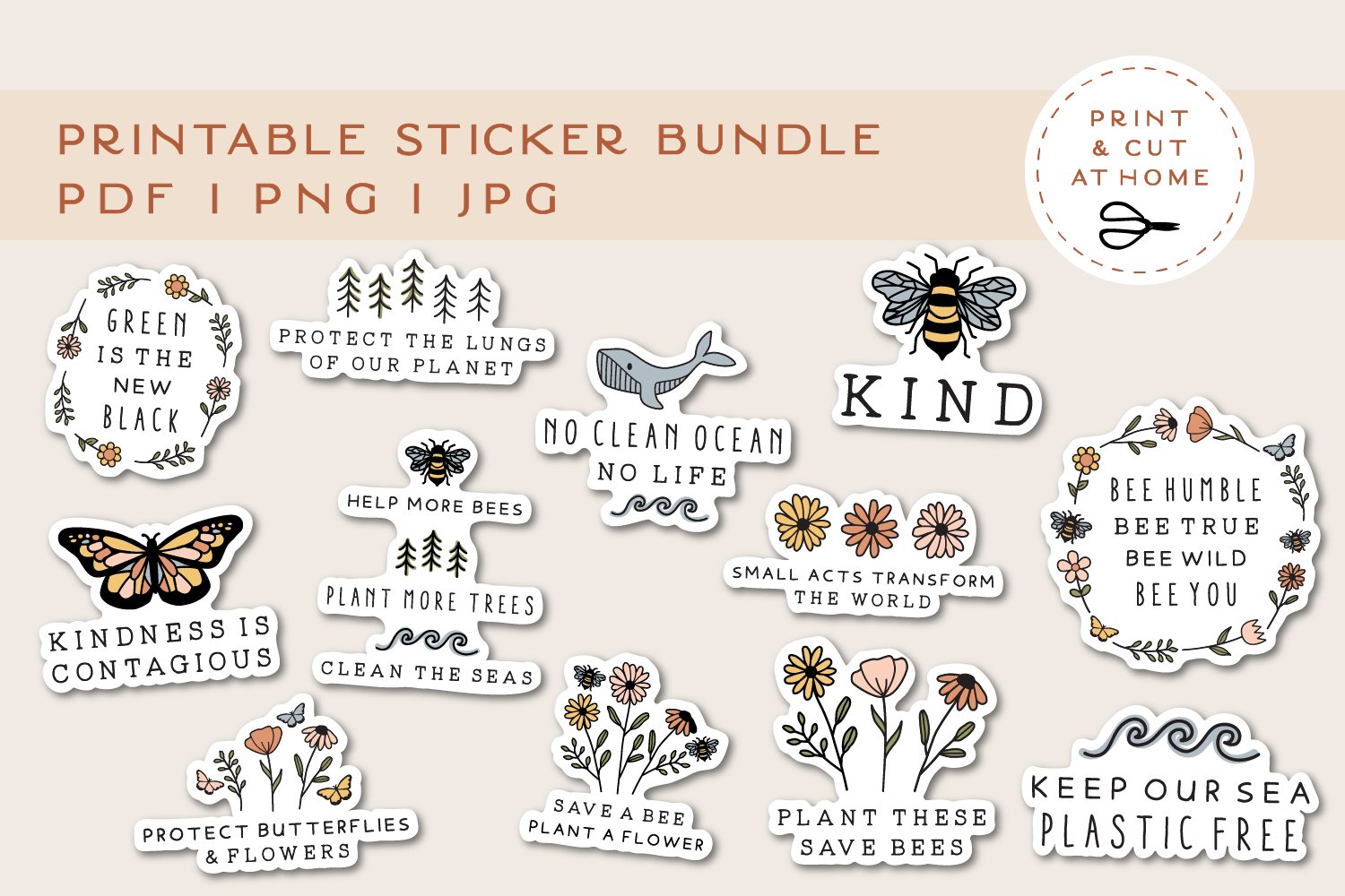 Save the Earth sticker Bundle | l Be Kind Printable Sticker