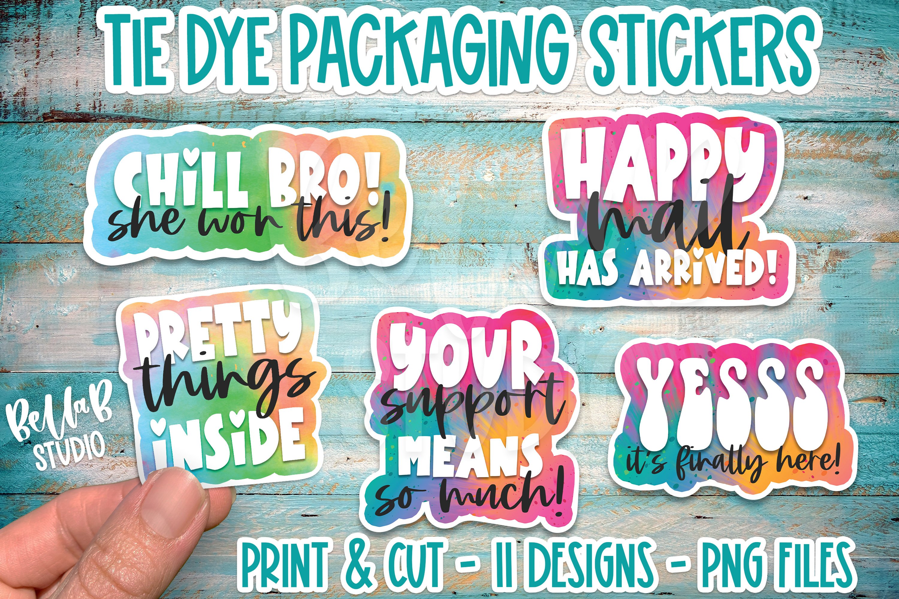 Small Business Packaging Stickers Bundle, Retro, Tie Dye