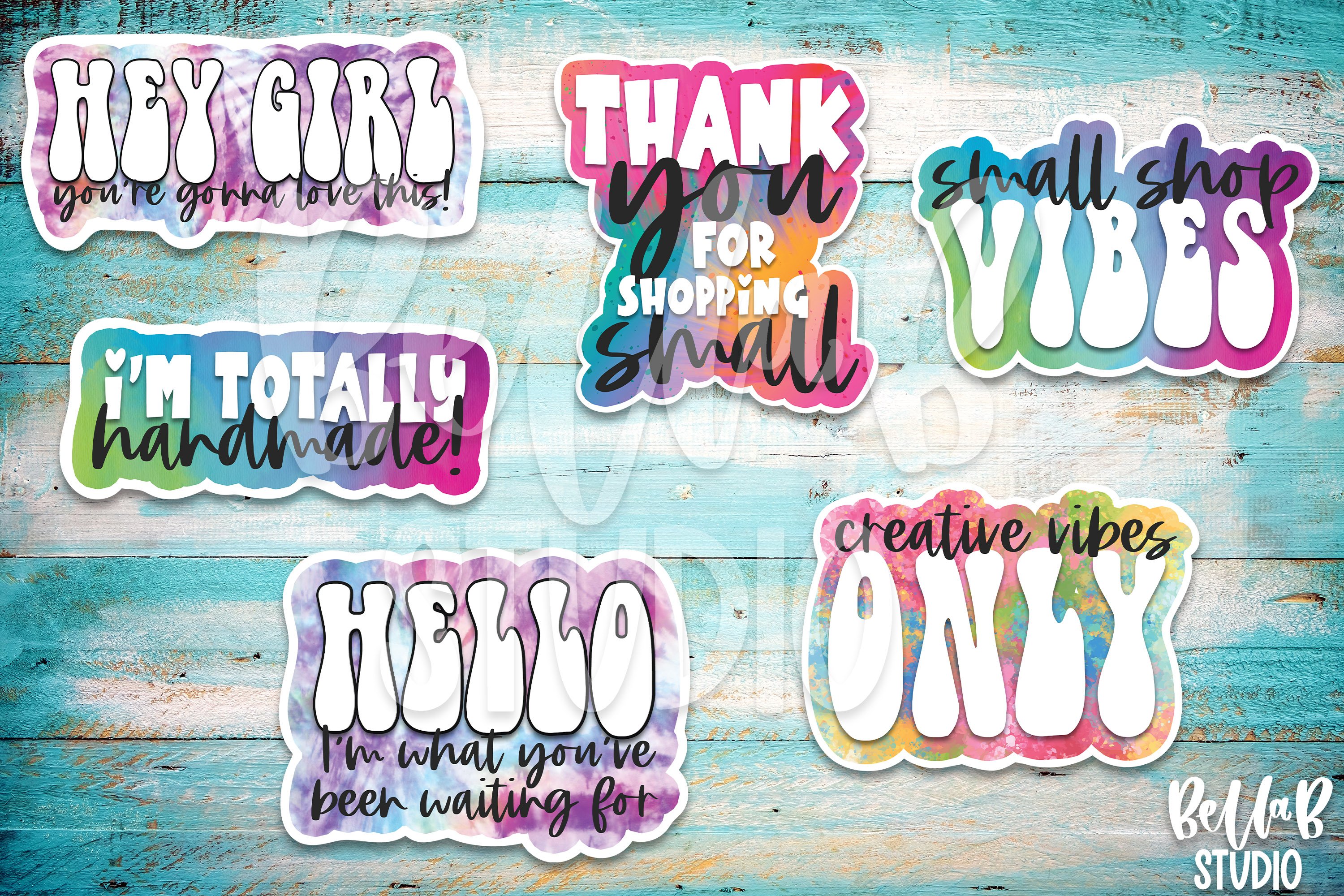 Small Business Packaging Stickers Bundle, Retro, Tie Dye 2