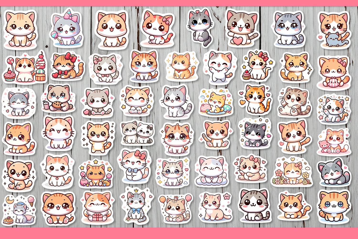 Cute Kitten Sticker Bundle. Adorable Kawaii Cat Stickers PNG 2