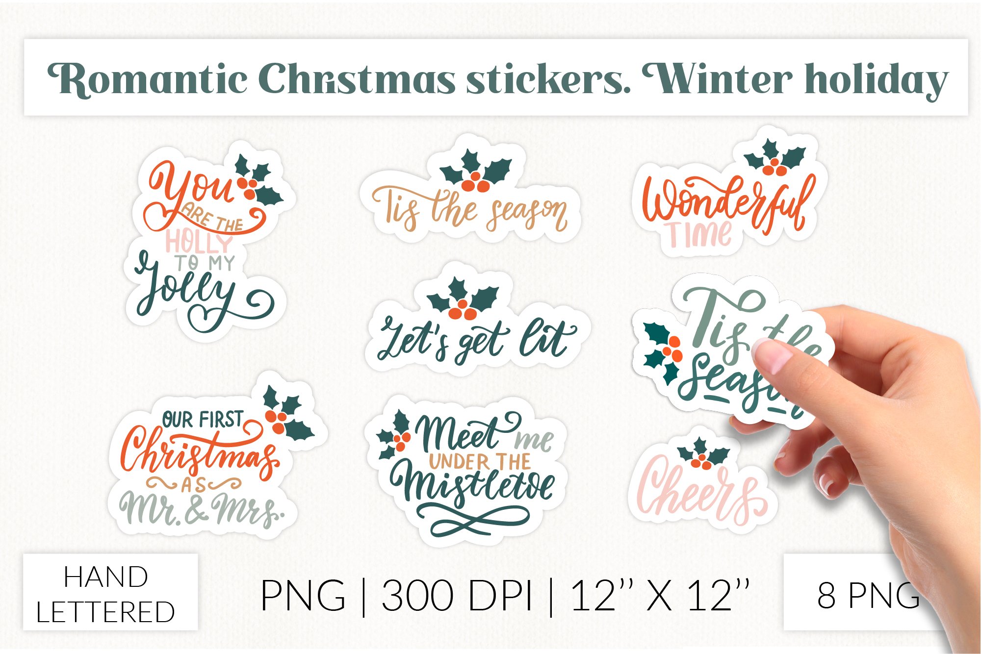 Romantic Christmas stickers. Mistletoe Mr Mrs stickers