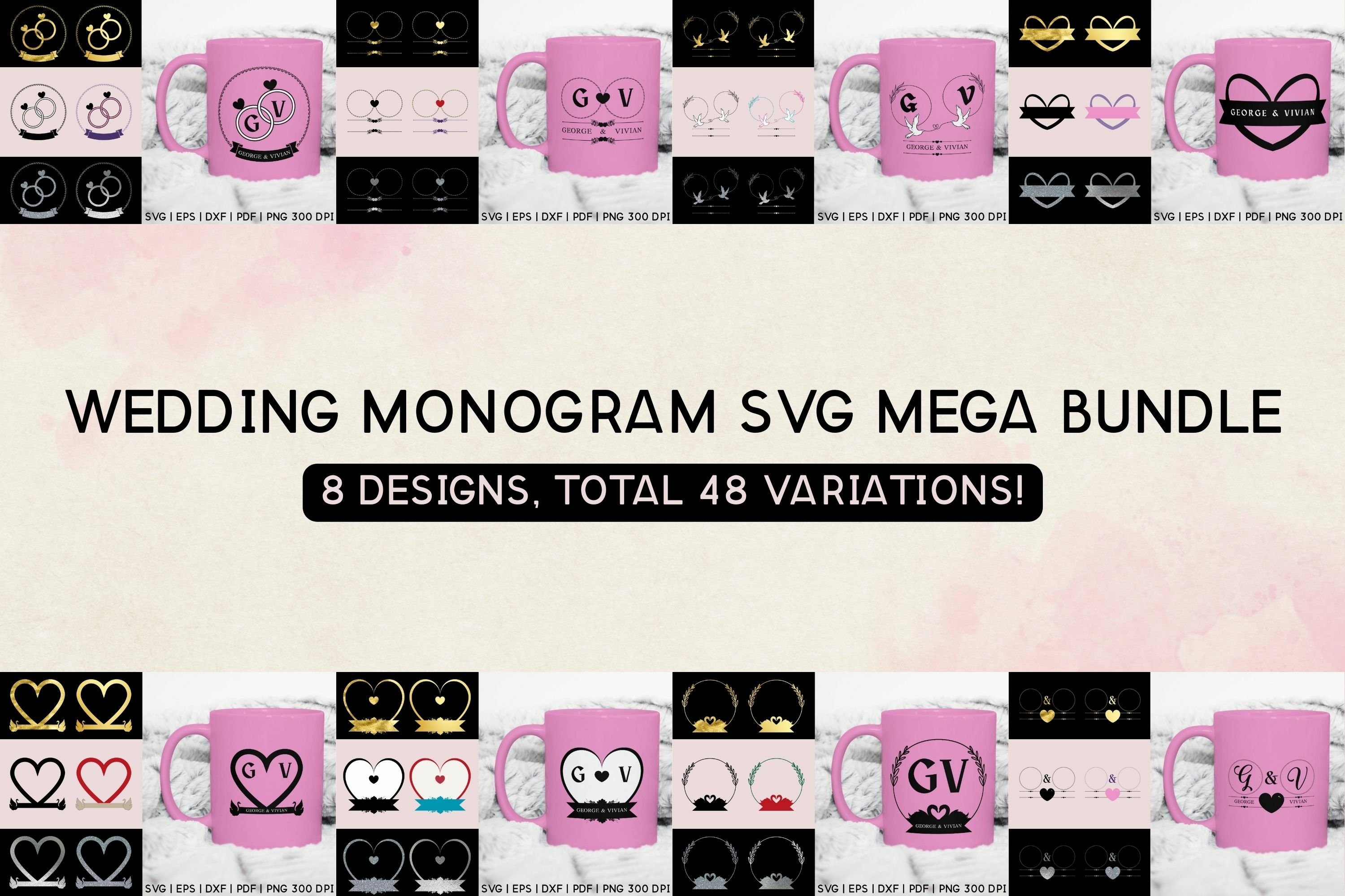 Wedding Monogram SVG, Mug SVG, Wedding Sublimation Bundle