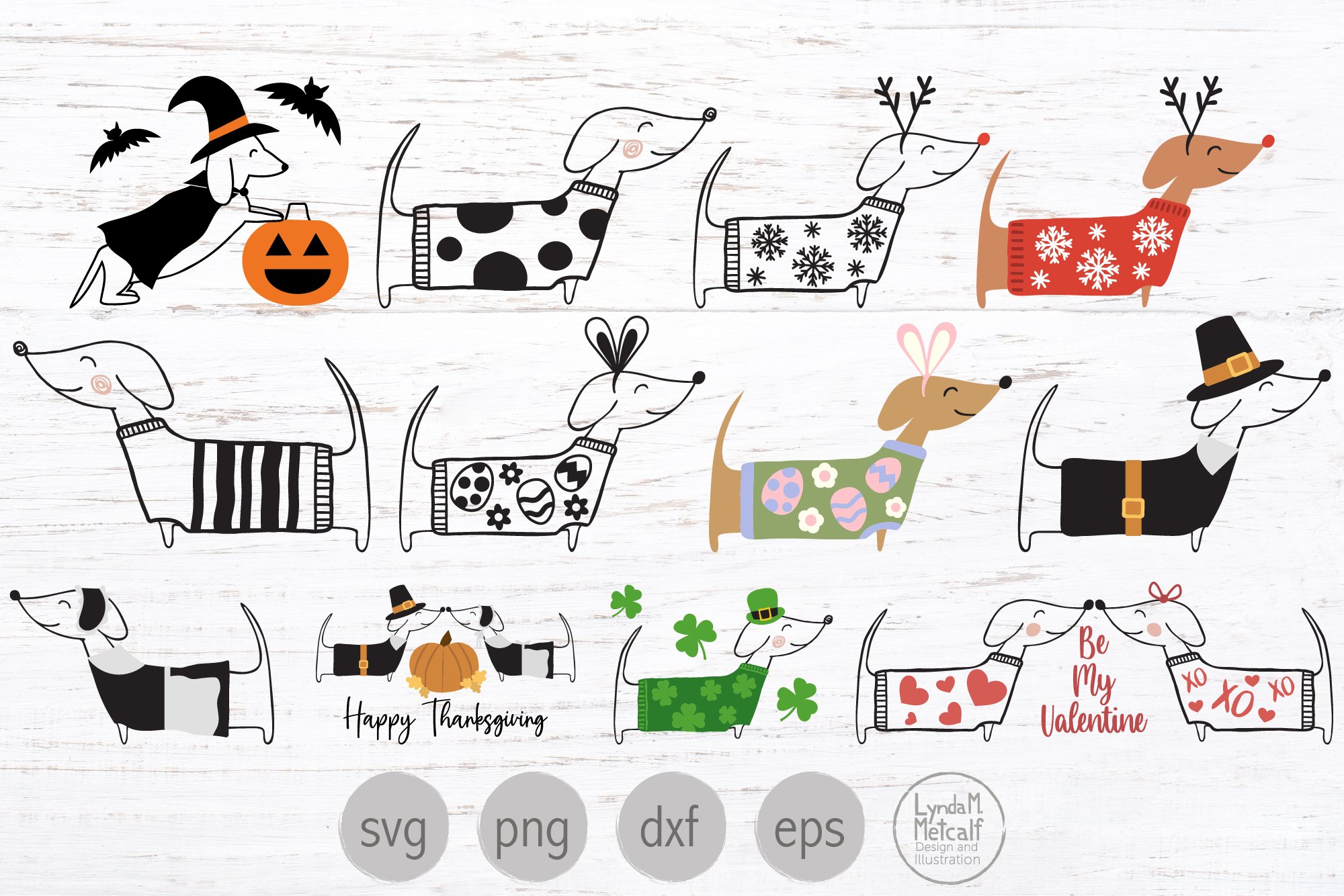 Dachshunds Svg Bundle, Doxie Holiday Png Bundle, Wiener Dogs