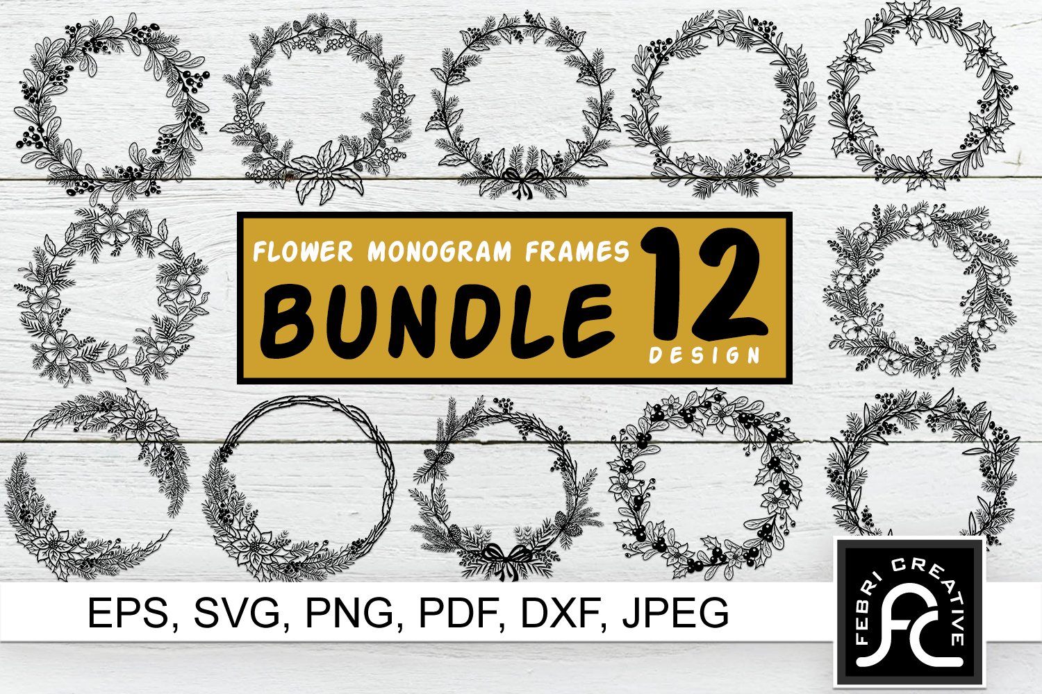 Floral Monogram Frame Bundle SVG