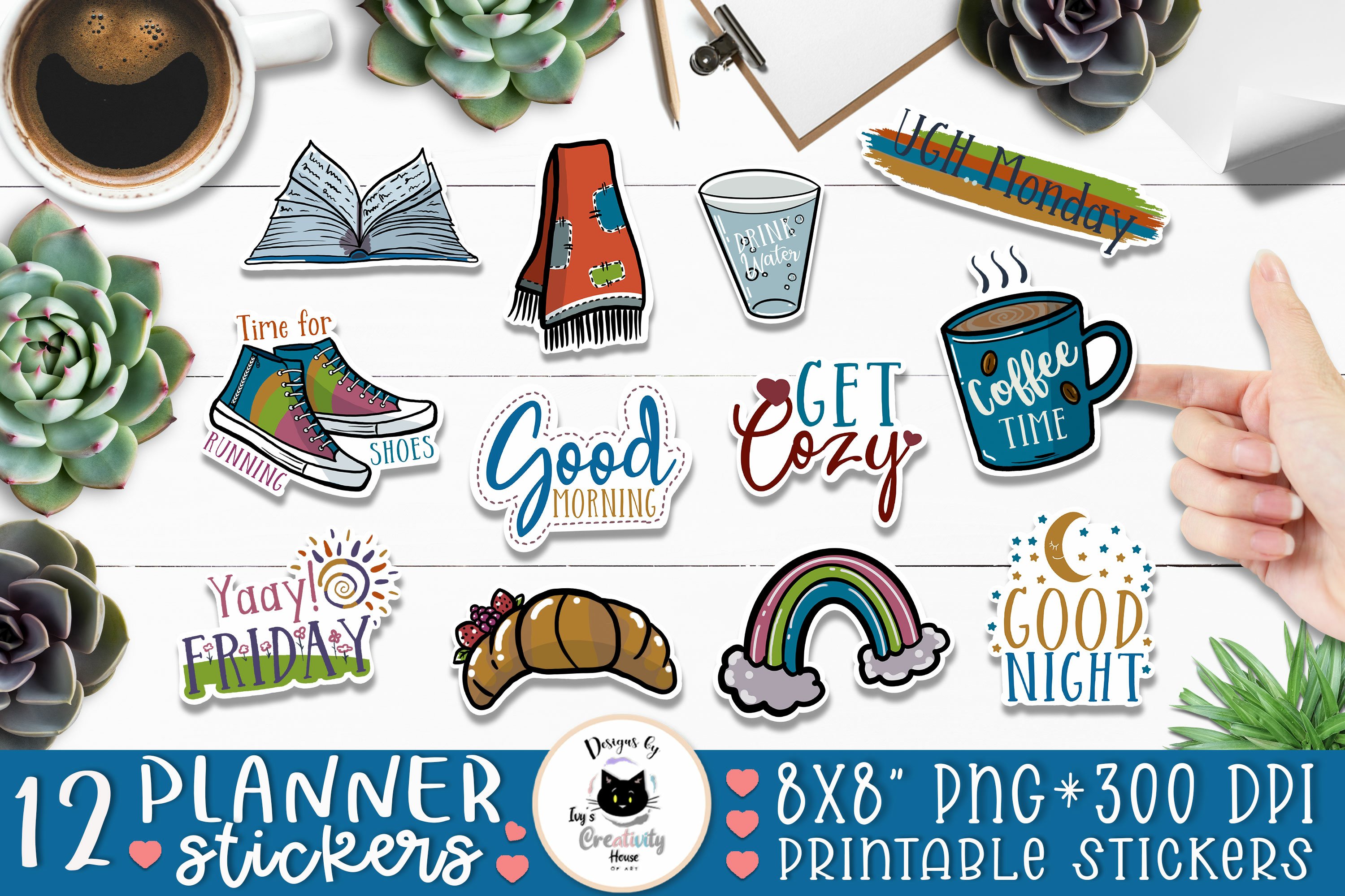 Cute Planner Sticker Bundle | 12 Planner Stickers