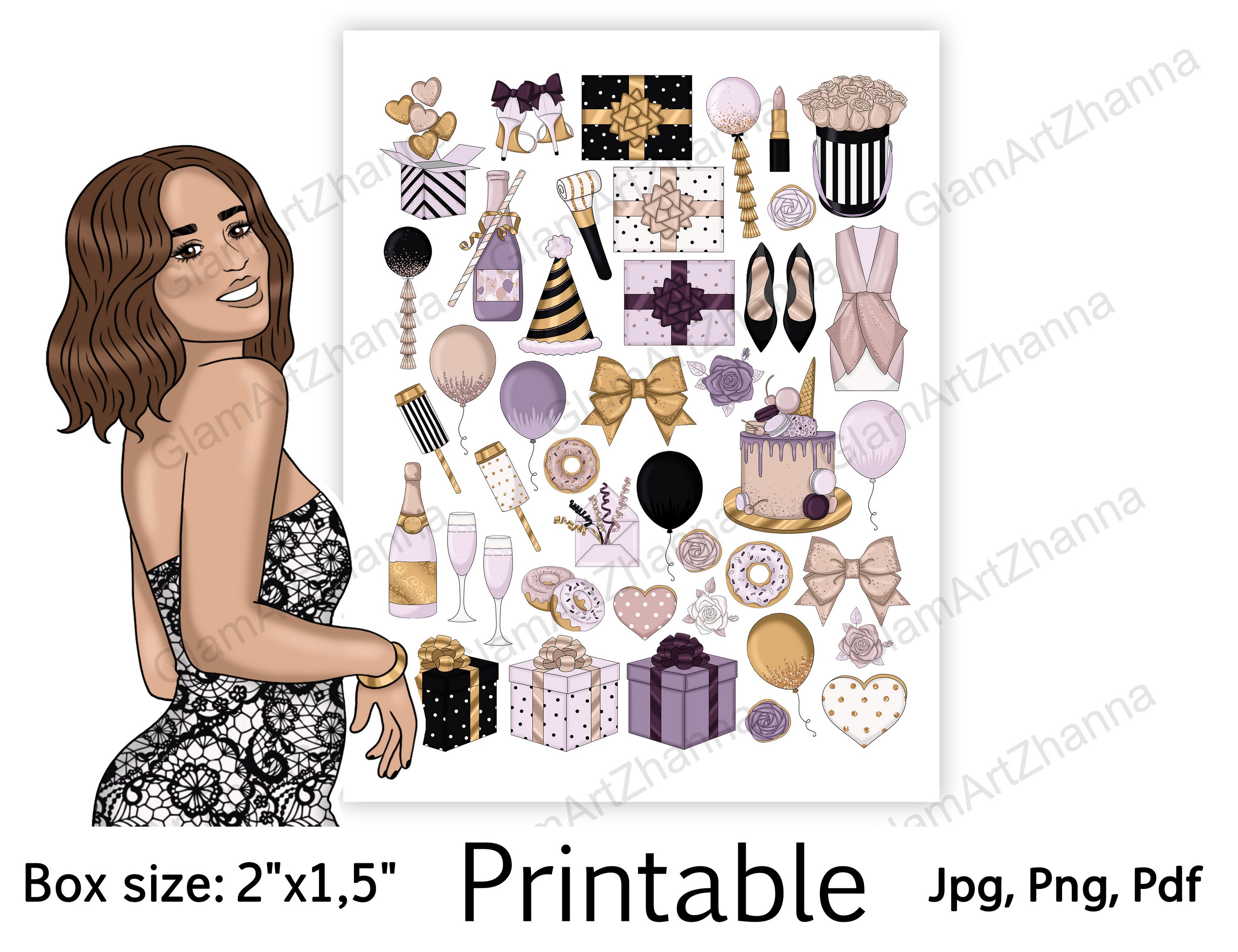 Happy Birthday Holiday Printable Stickers Box Size 2"x1,5" 3