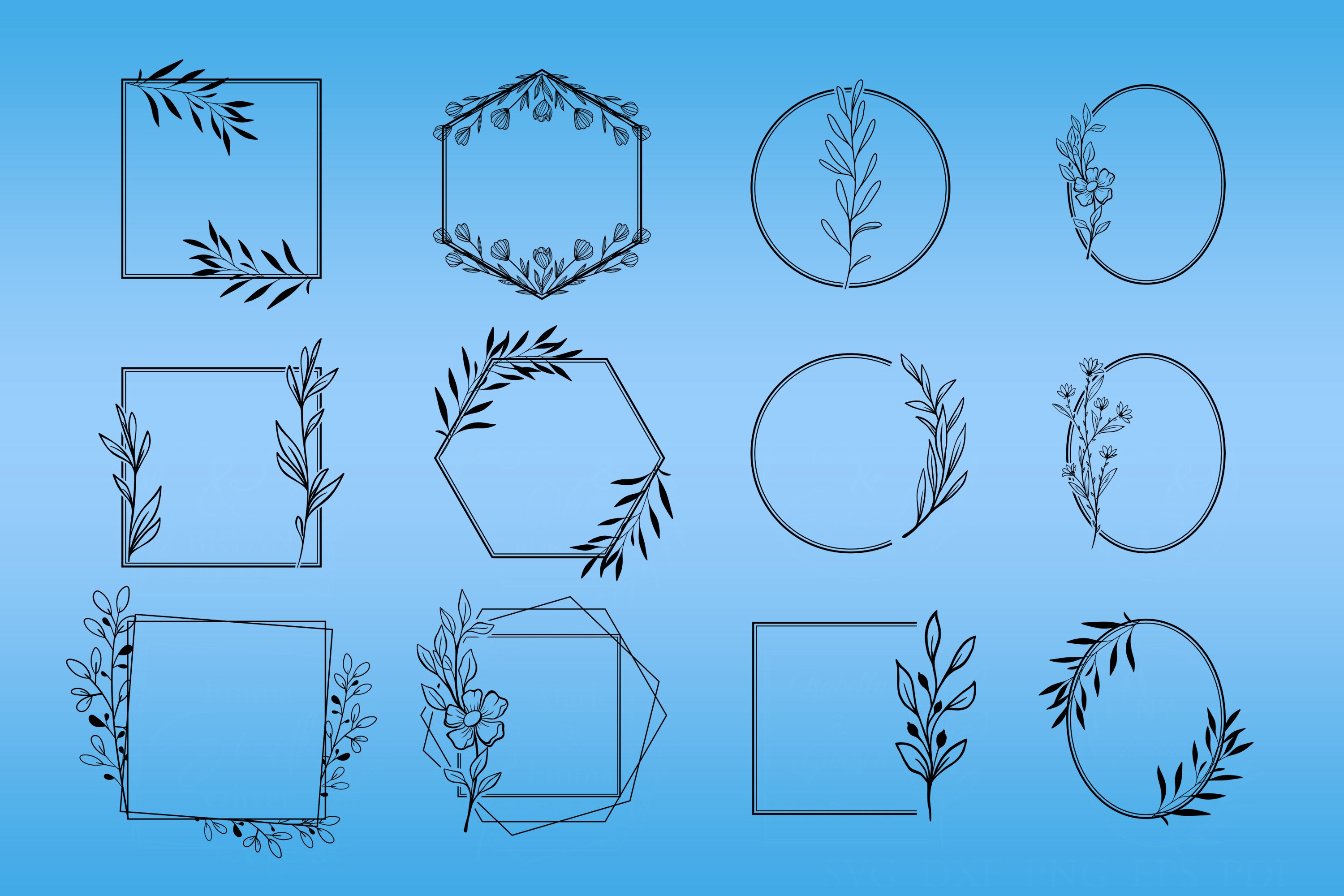 Floral frame Bundle svg Wreath monogram svg Family name 2