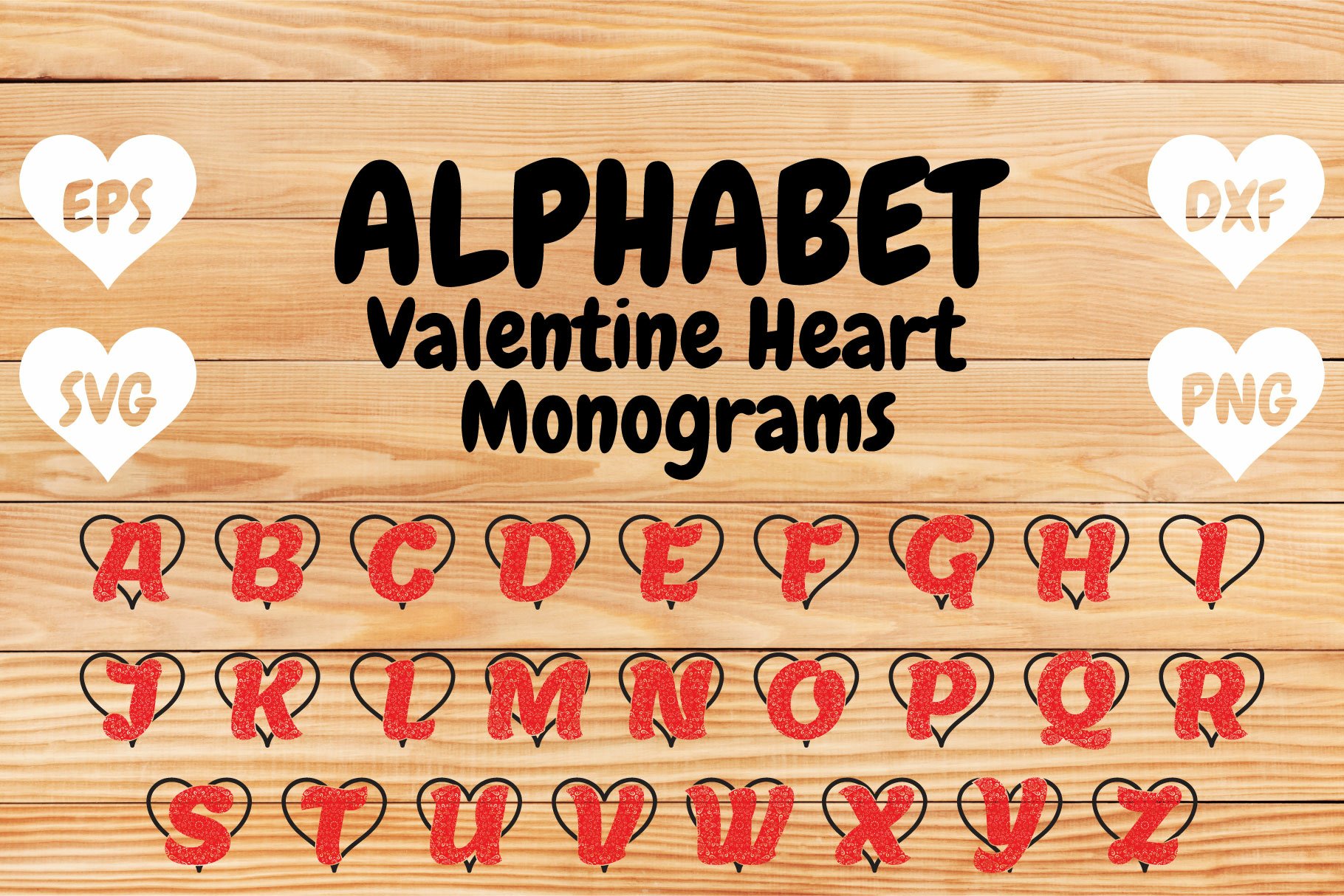 Alphabet Valentine heart monograms