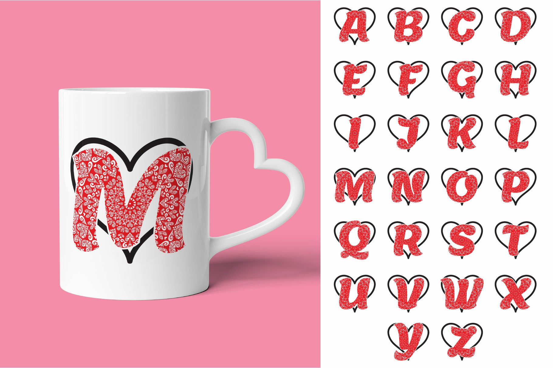 Alphabet Valentine heart monograms 2