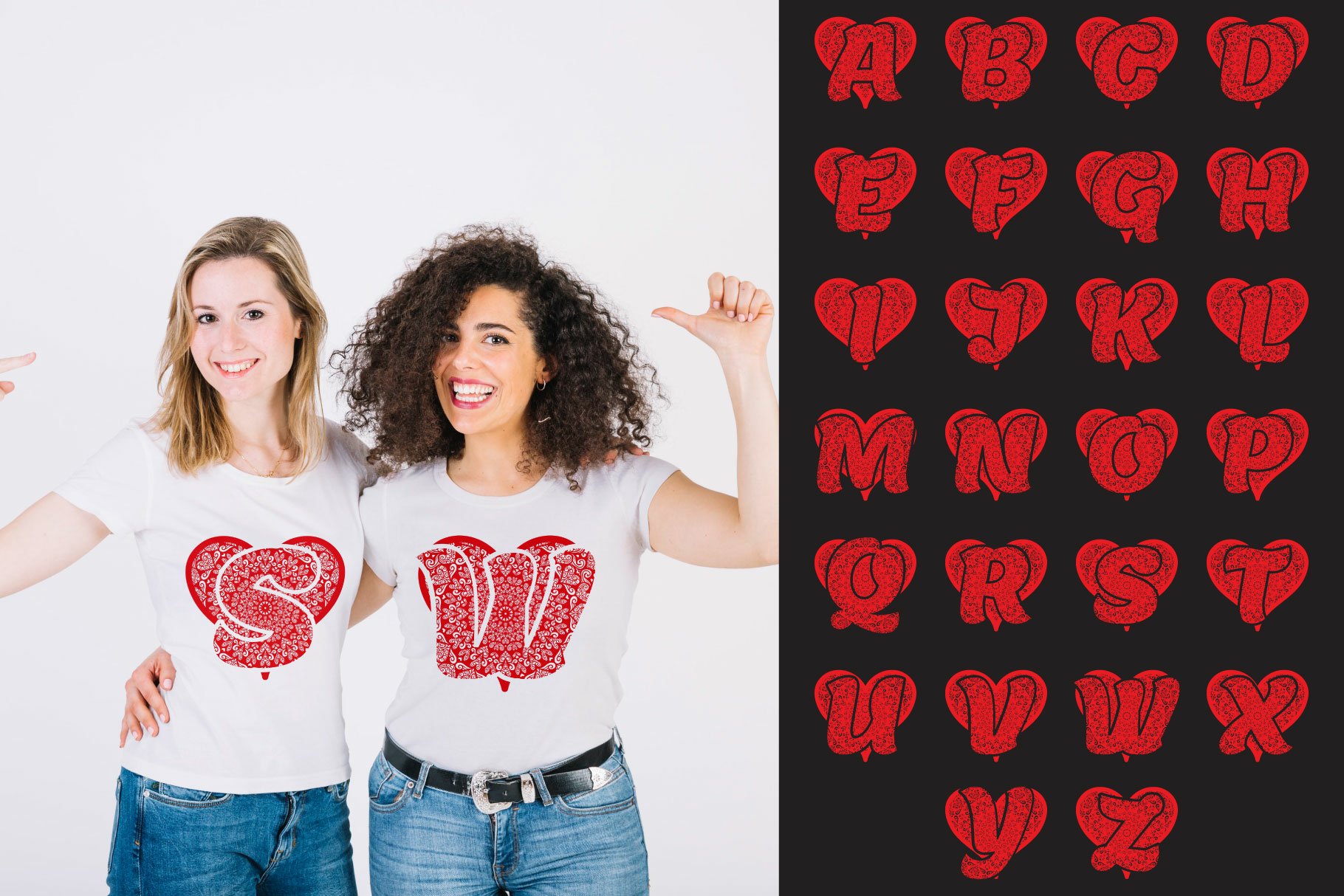 Alphabet Valentine heart monograms 3