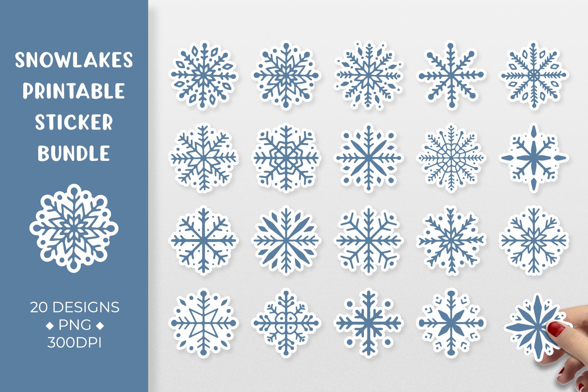 Snowflakes sticker bundle. Winter stickers printable