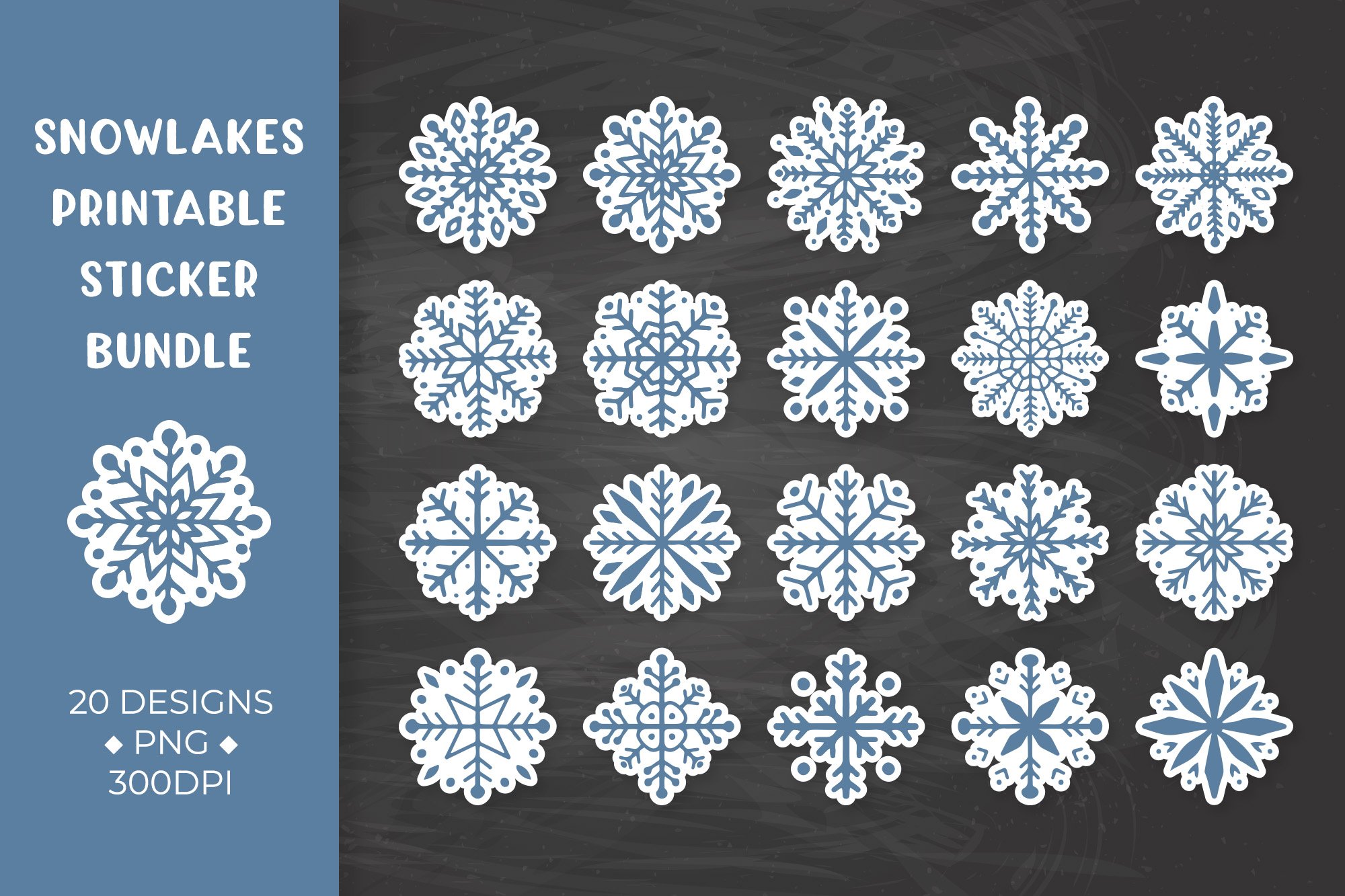 Snowflakes sticker bundle. Winter stickers printable 2