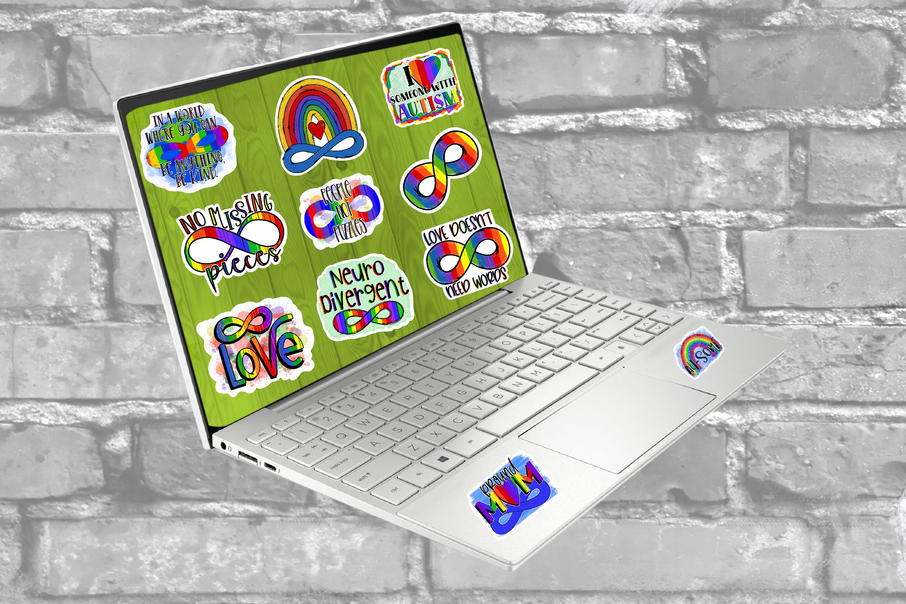 Autism Awareness Sticker Design Bundle|10 png files|Rainbow 2