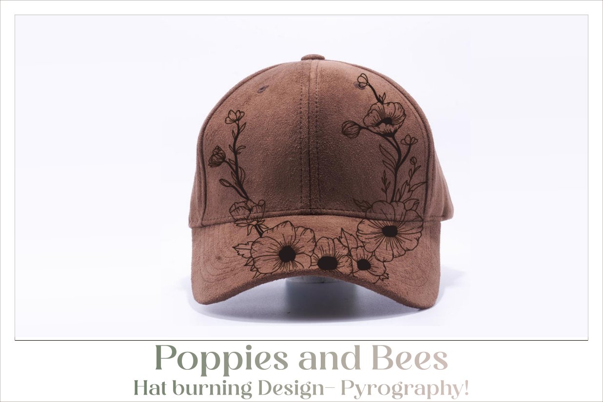 Poppies and Bees Hat Burning Design - For Pyrography 2