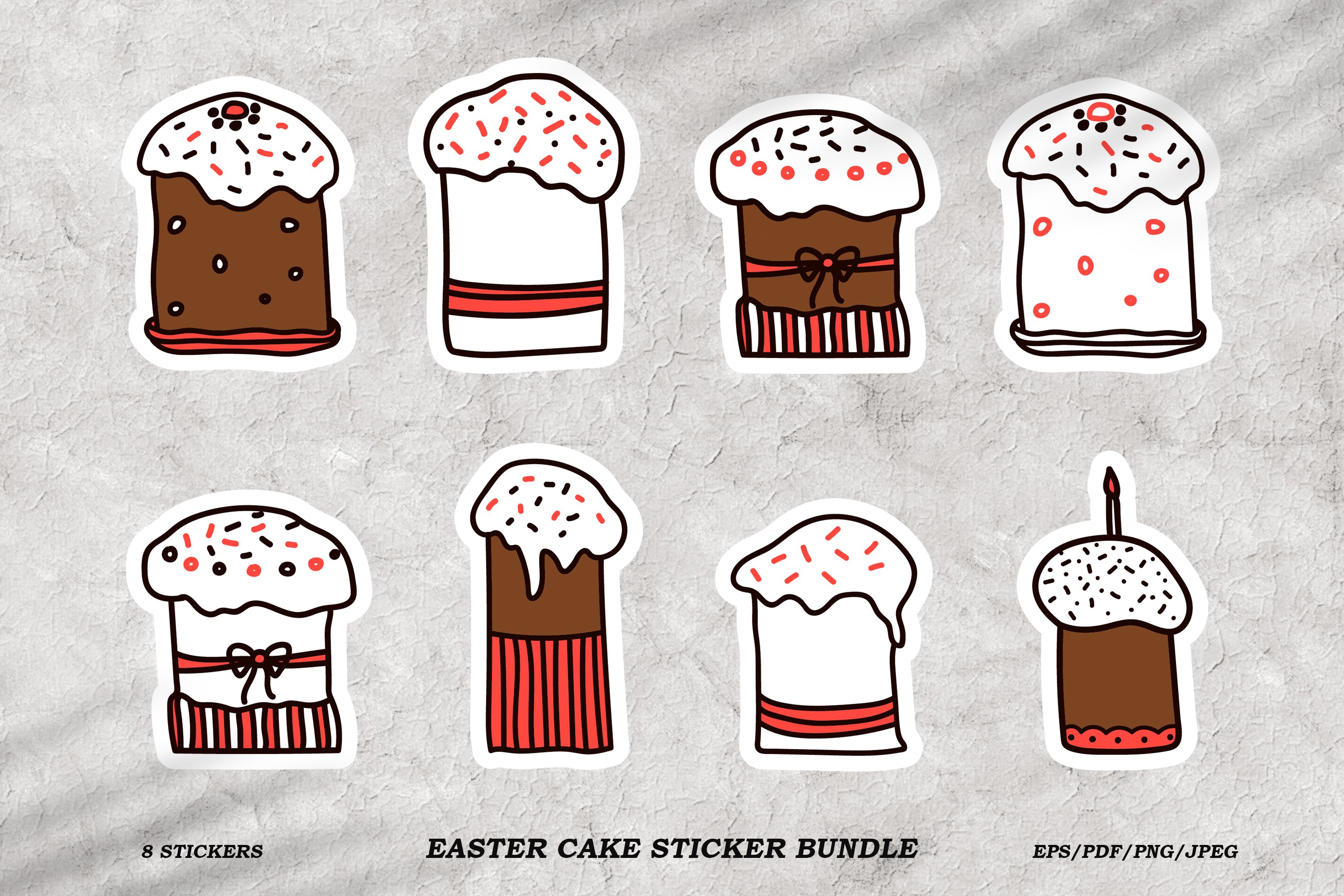 Easter cake sticker bundle PNG.