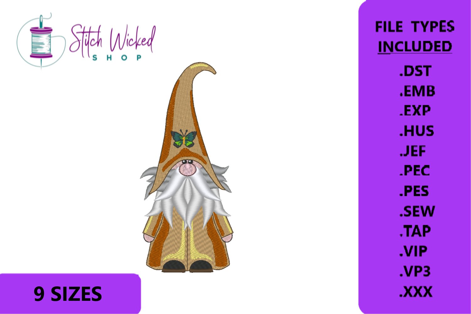 Gnome Machine Embroidery Design Bundle, 20 Designs, 9 Sizes 3