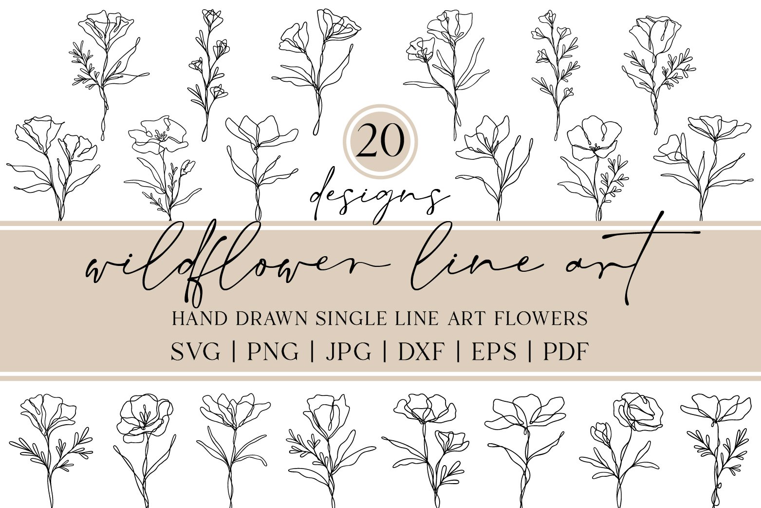 20 Wildflower Line Art SVG Bundle | By RachelFCreative