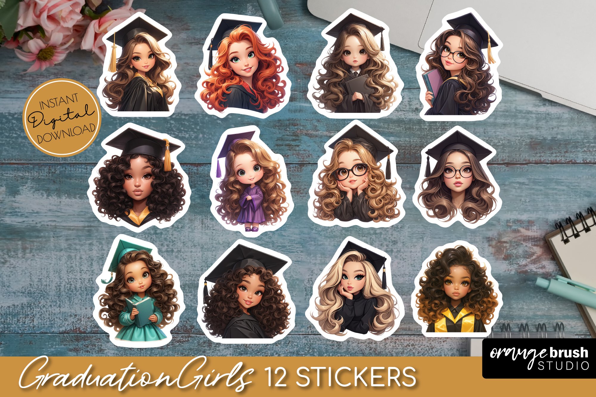 Graduation Girl Stickers PNG - Graduation Stickers Bundle