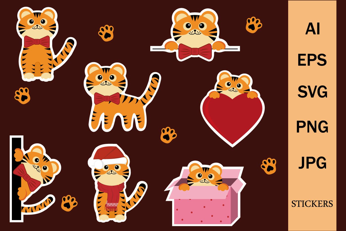Cute tiger cubs characters, stickers