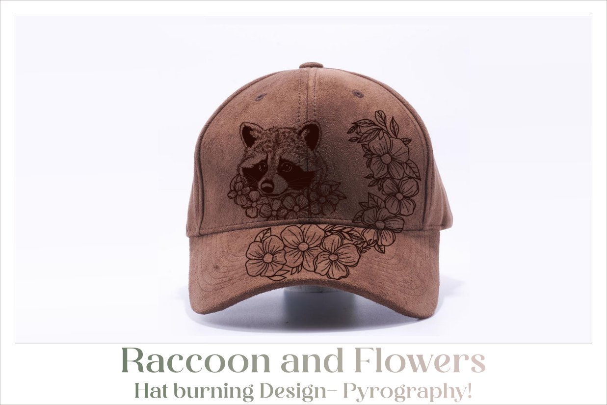 Raccoon and Flowers Hat Burning Design - For Pyrography 3