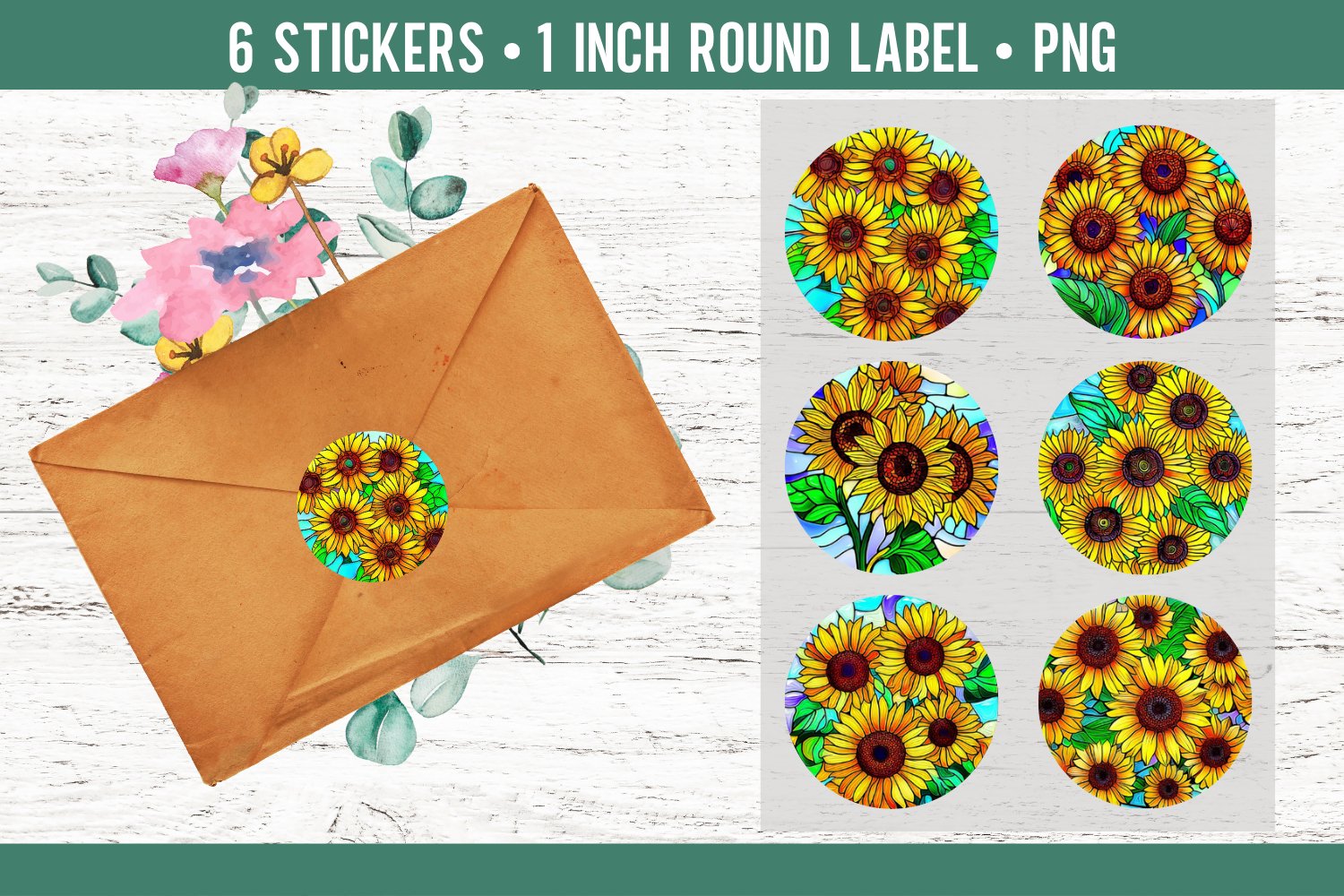 Sunflower Stickers | Round Labels Design PNG Rainbow