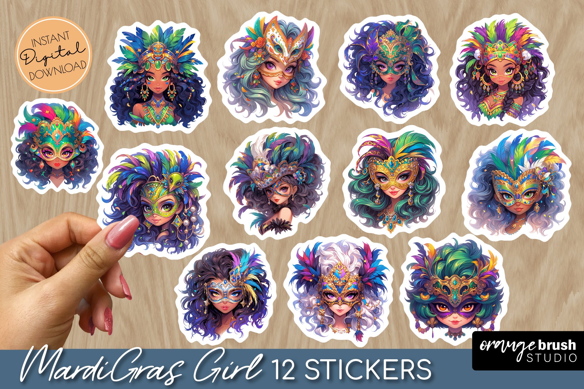 Mardi Gras Sticker Pack - Fashion Girls Printable Stickers