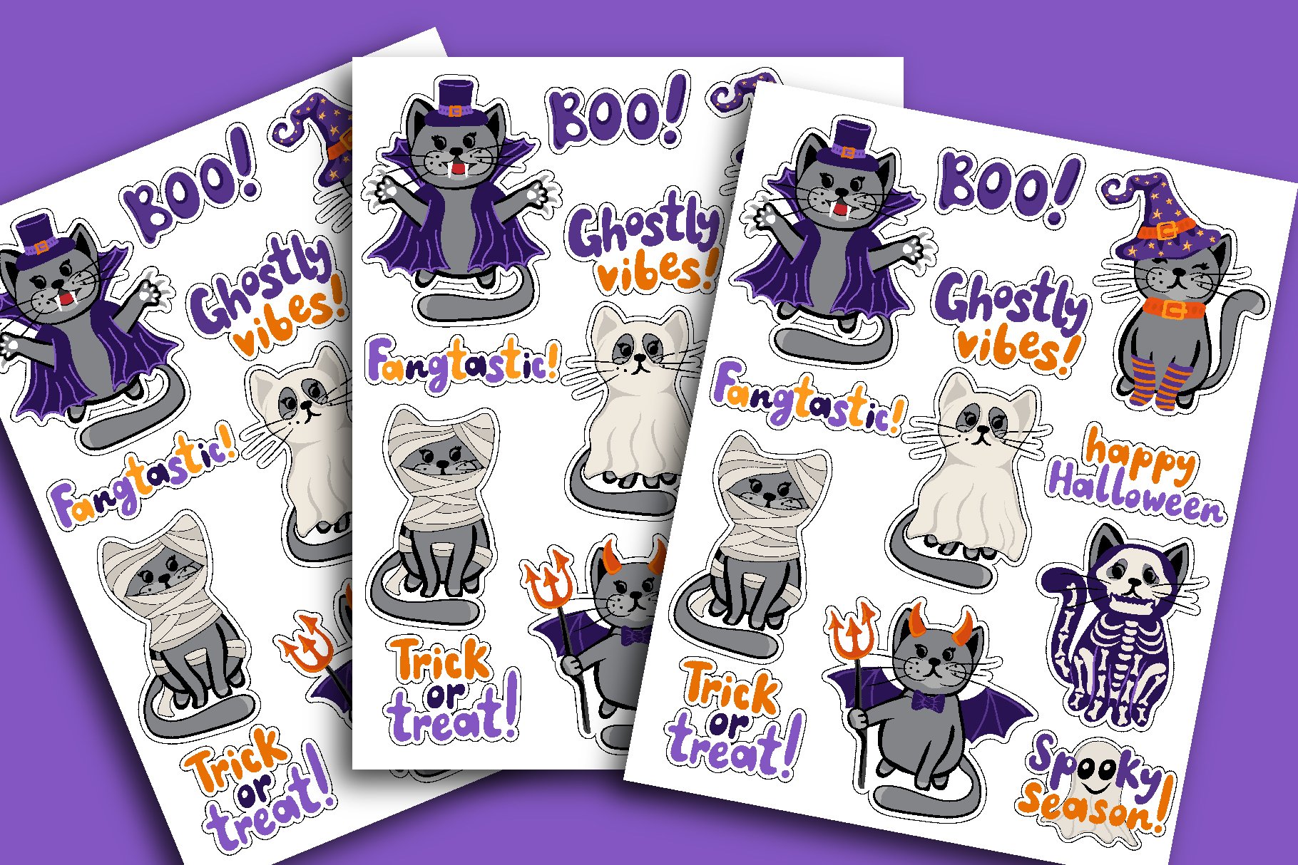 Halloween cats stickers bundle|12 stickers printable png 2