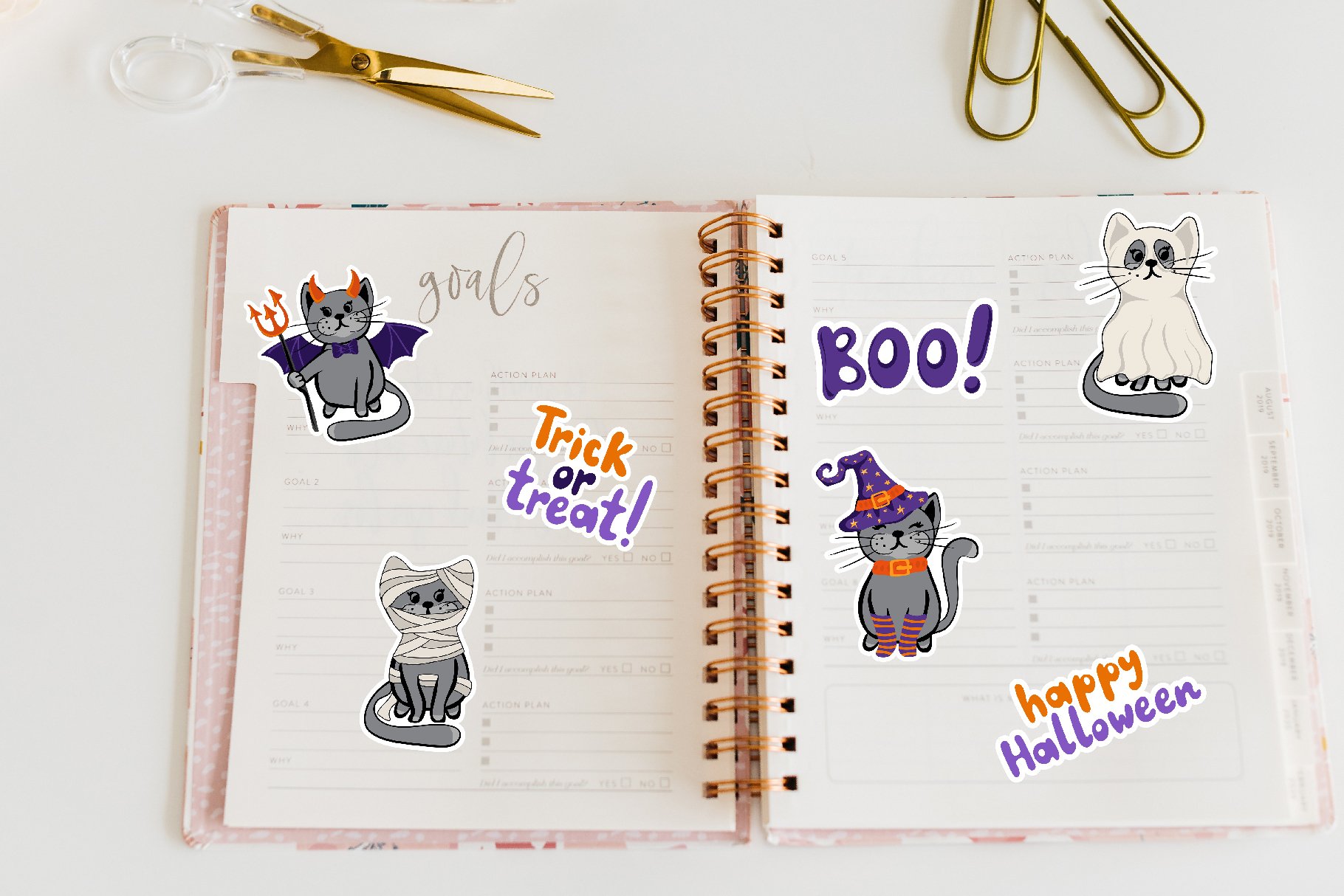 Halloween cats stickers bundle|12 stickers printable png 3