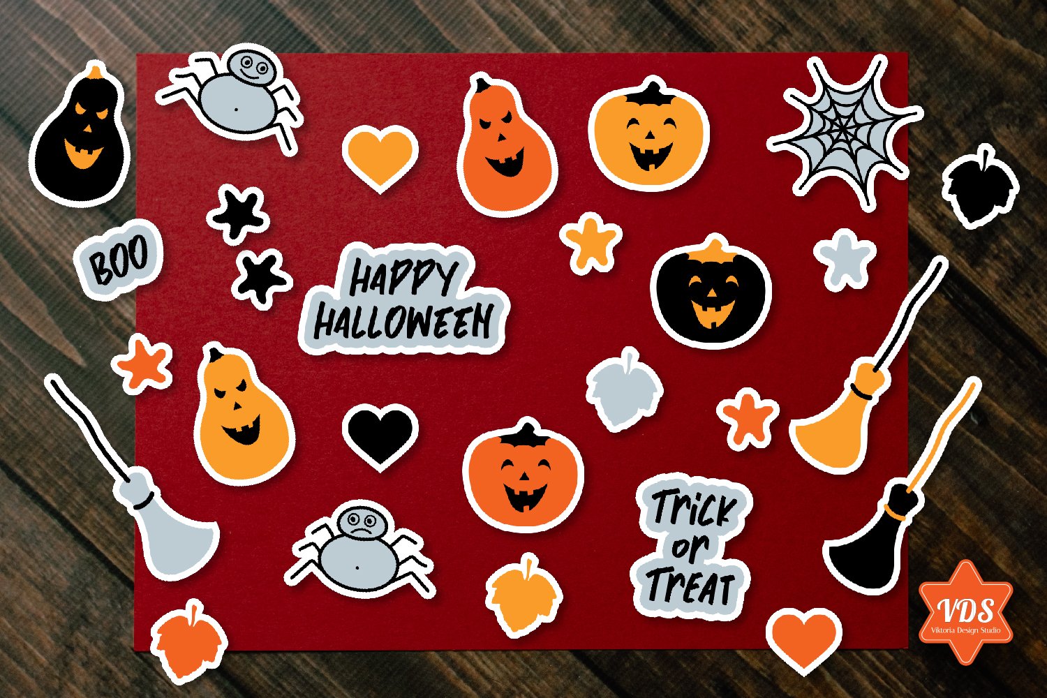 Halloween Cute Stickers with White Border. PNG.