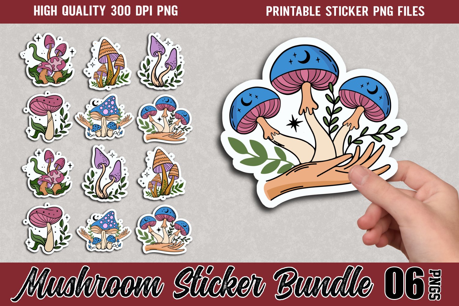 Mushroom Stickers Bundle, Mushroom Sticker bundle