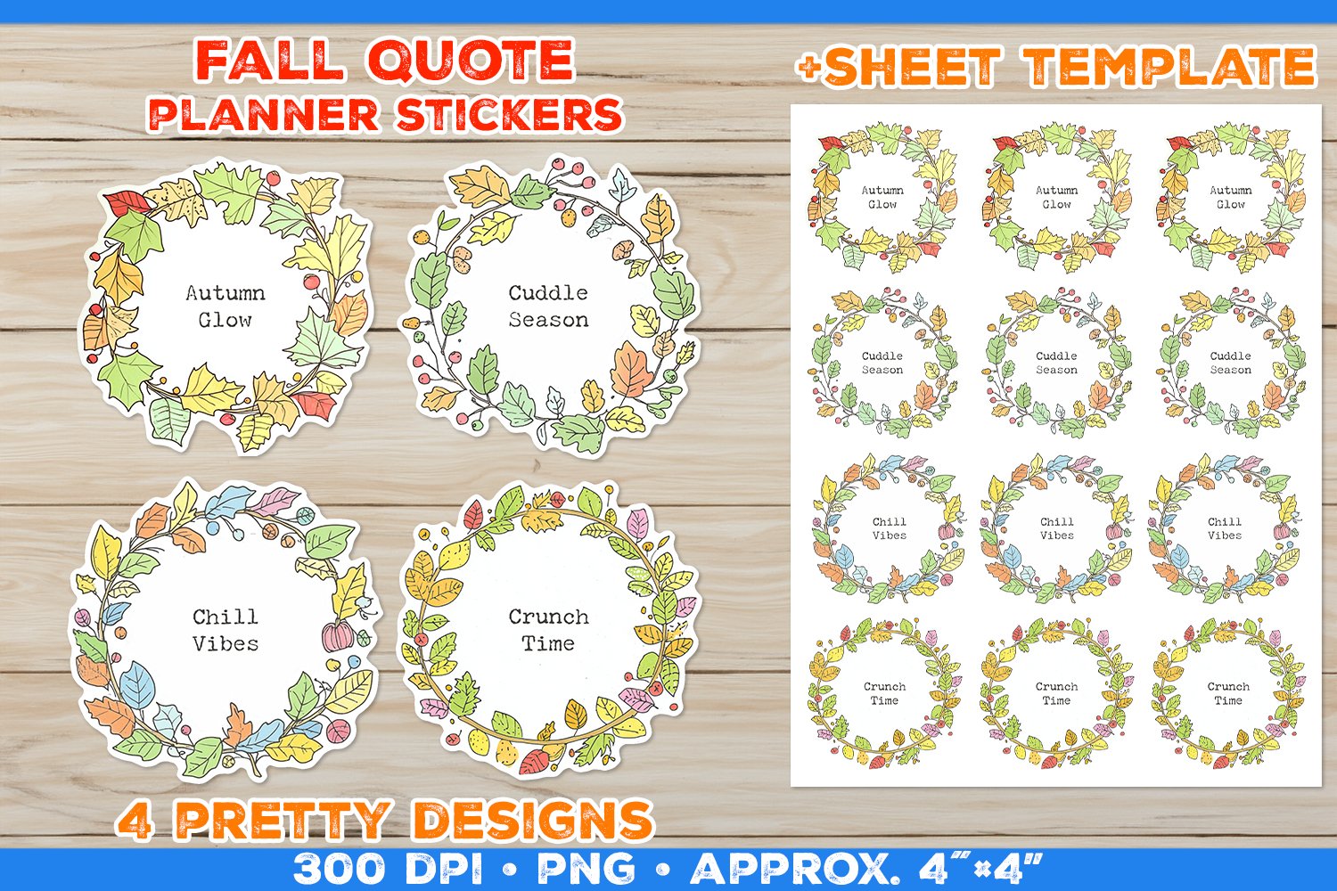 Vintage Autumn Leaves Wreath Stickers with Fall Quote Bundle 2