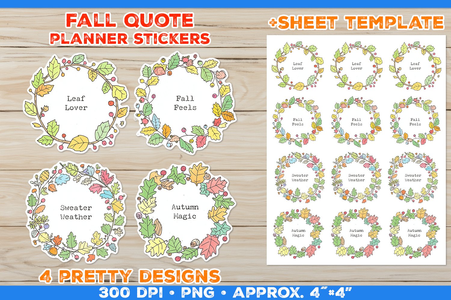 Vintage Autumn Leaves Wreath Stickers with Fall Quote Bundle 3