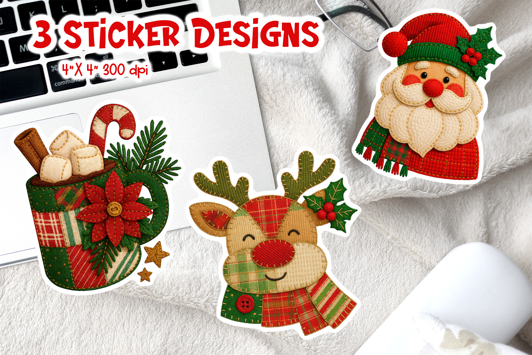 Patchwork Christmas Stickers Bundle | Cute Sticker Printable 2