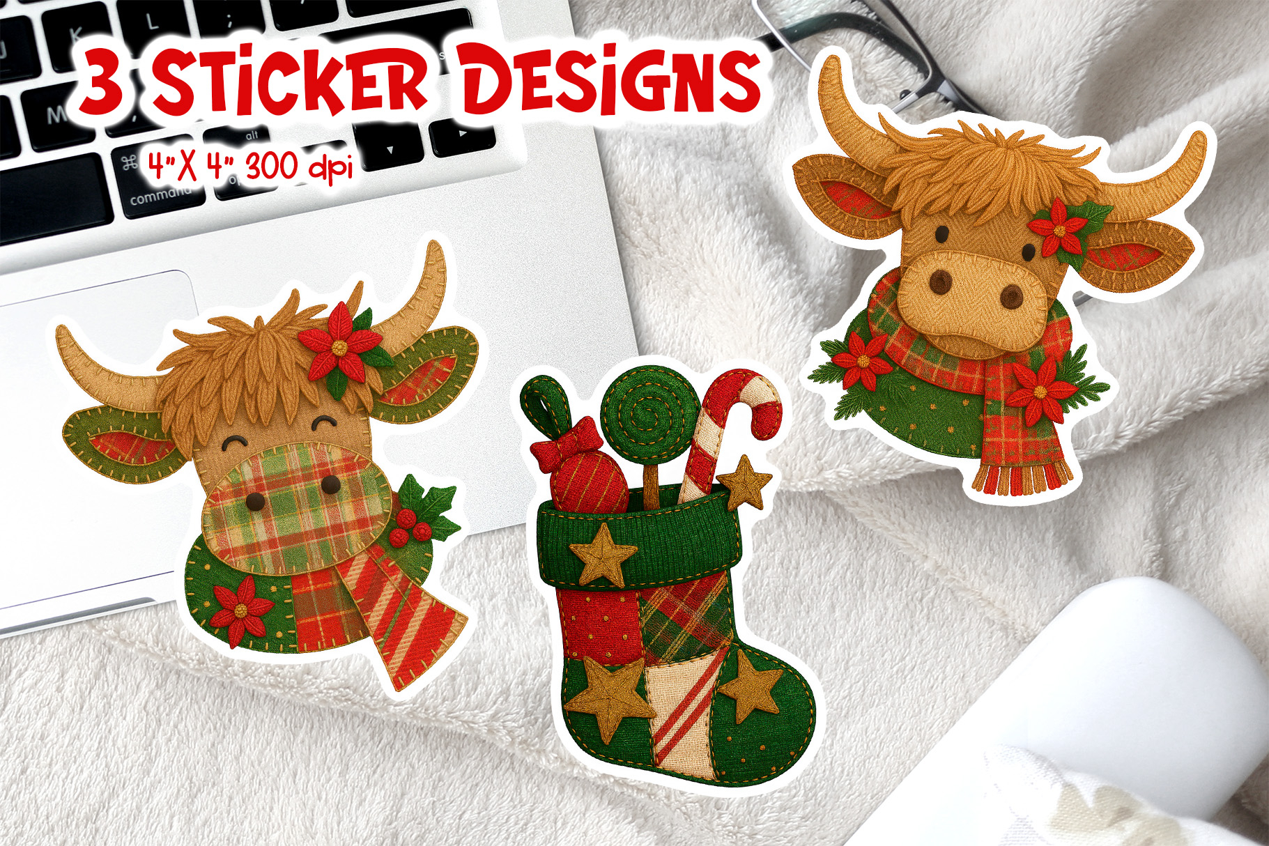 Patchwork Christmas Stickers Bundle | Cute Sticker Printable 3
