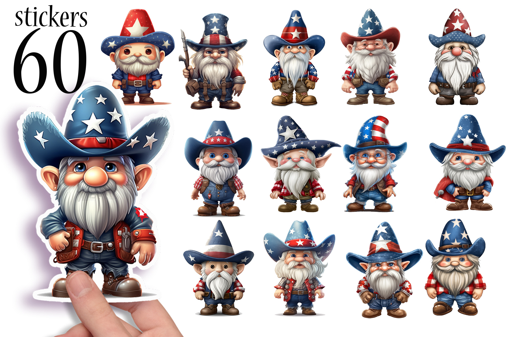 4th of July Cowboy Gnomes Sticker Bundle